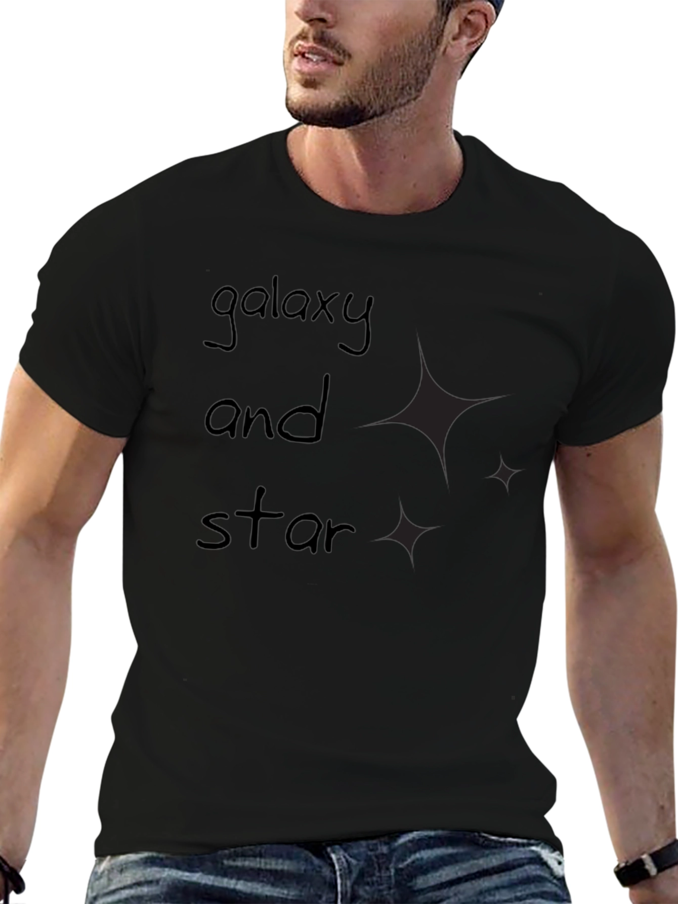 Galaxy and Star Black T-Shirt
