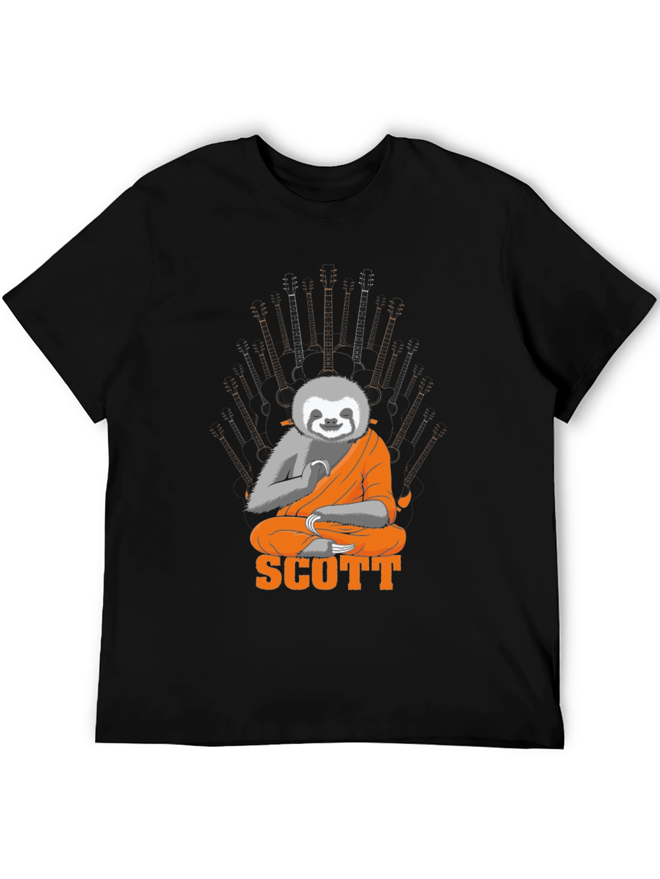 Sloth Monk Guitar Throne Black Graphic Tee