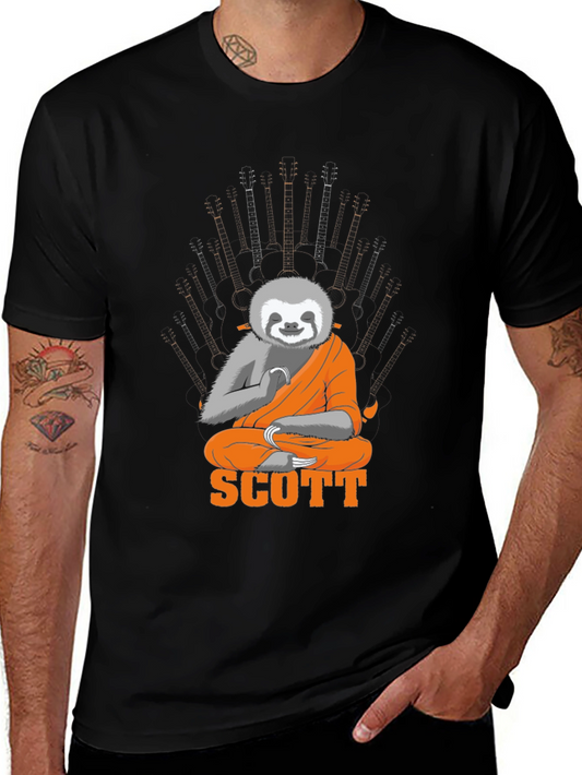 Sloth Monk Guitar Throne Black Graphic Tee