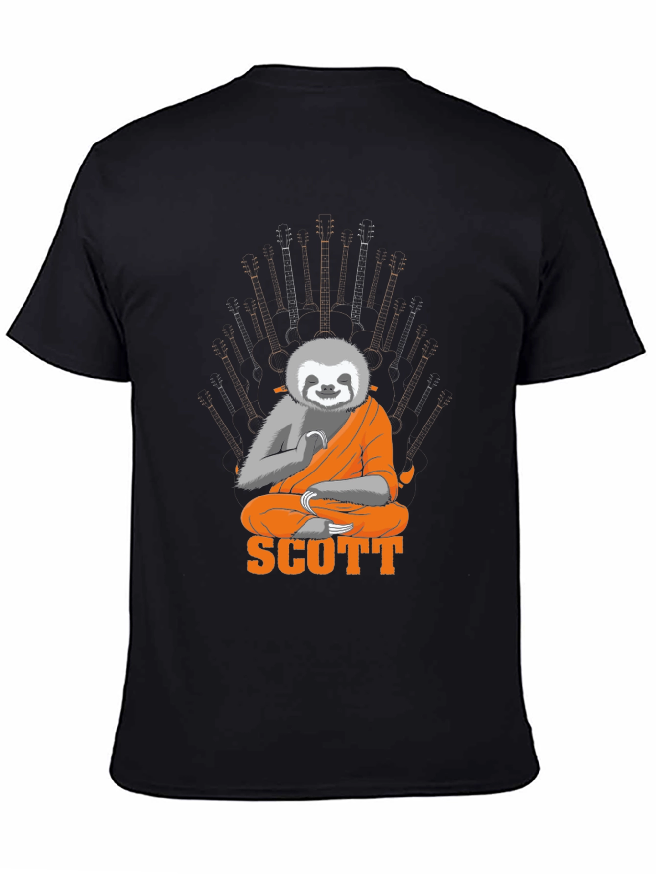 Sloth Monk Guitar Throne Black Graphic Tee