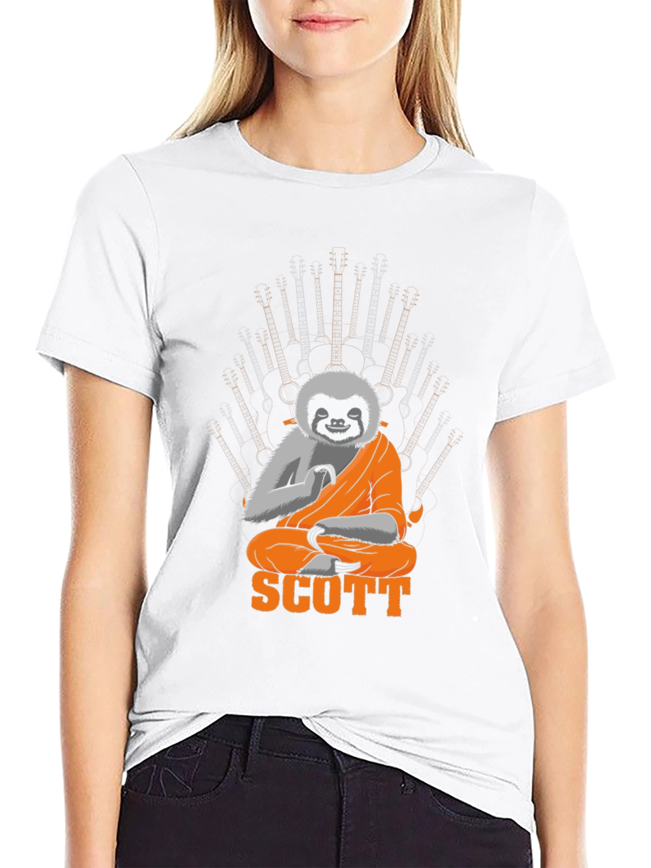 Sloth Monk Guitar Throne Black Graphic Tee