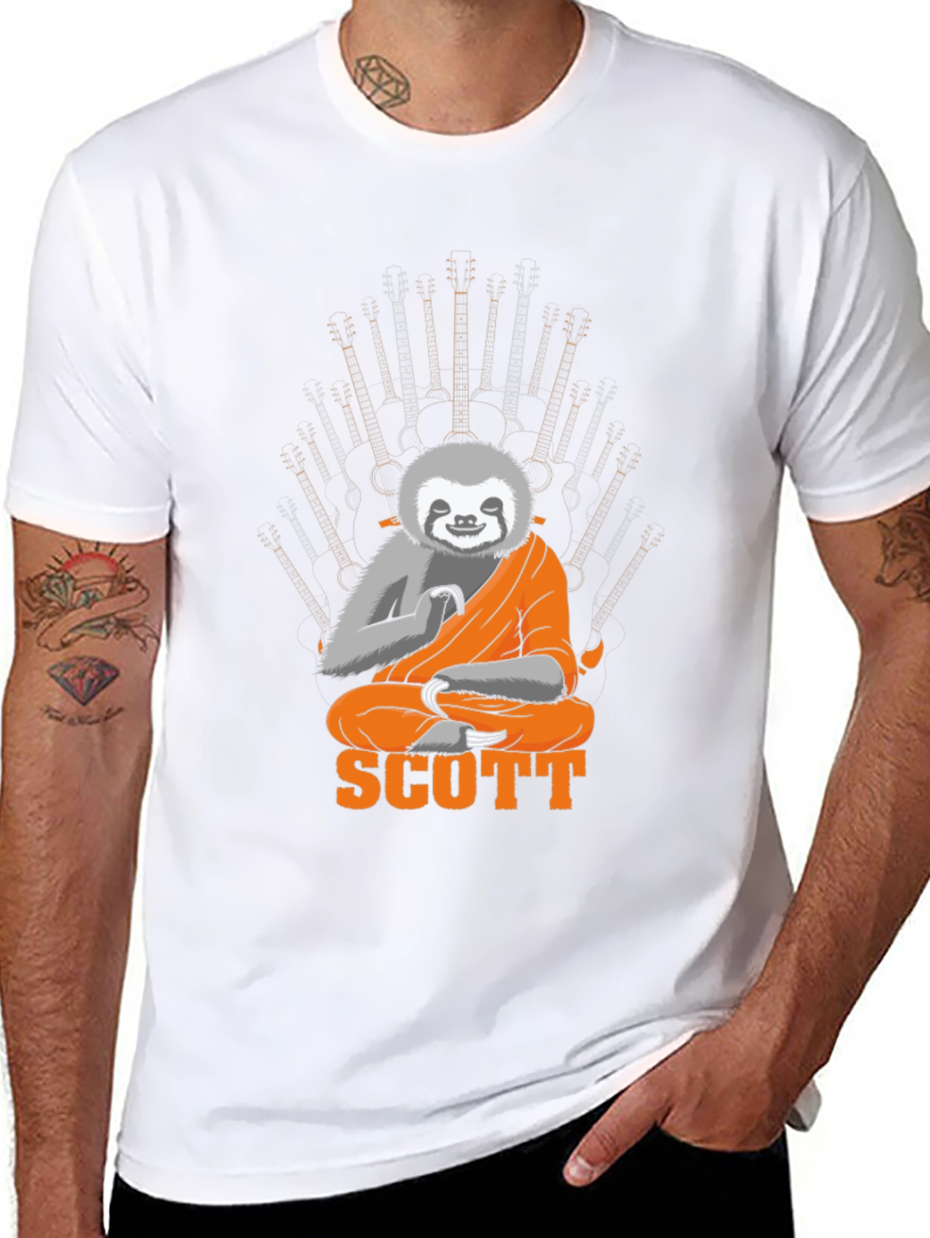 Sloth Monk Guitar Throne Black Graphic Tee