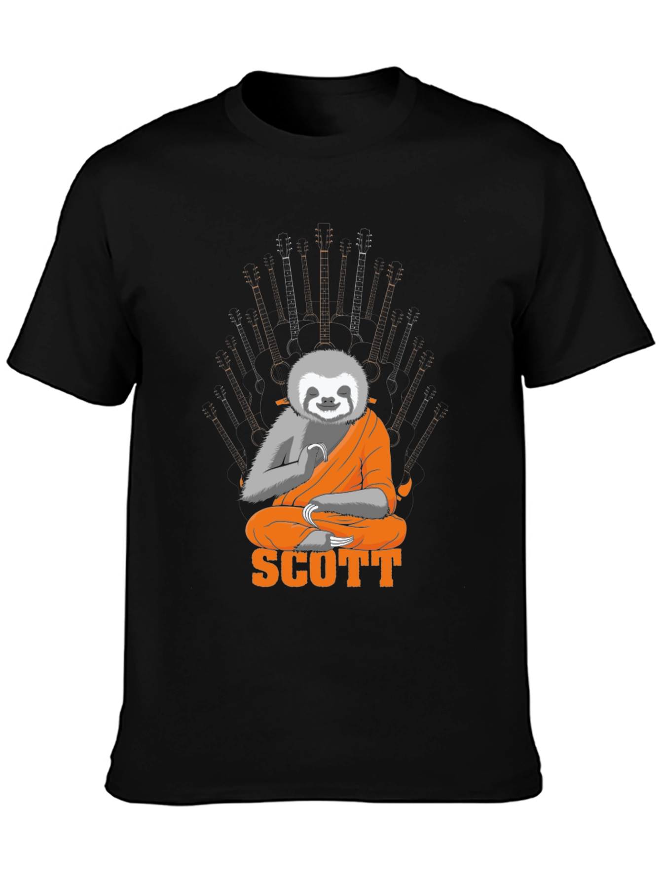 Sloth Monk Guitar Throne Black Graphic Tee