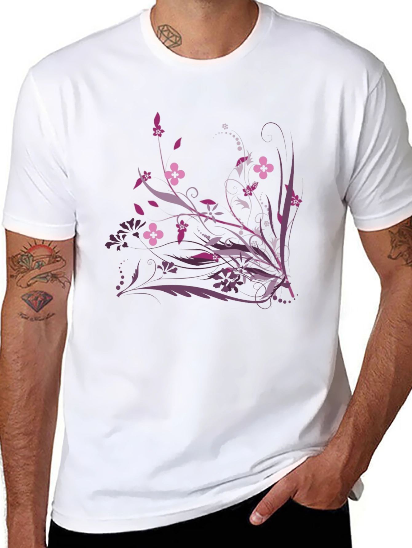 Floral Graphic Print Black T-Shirt