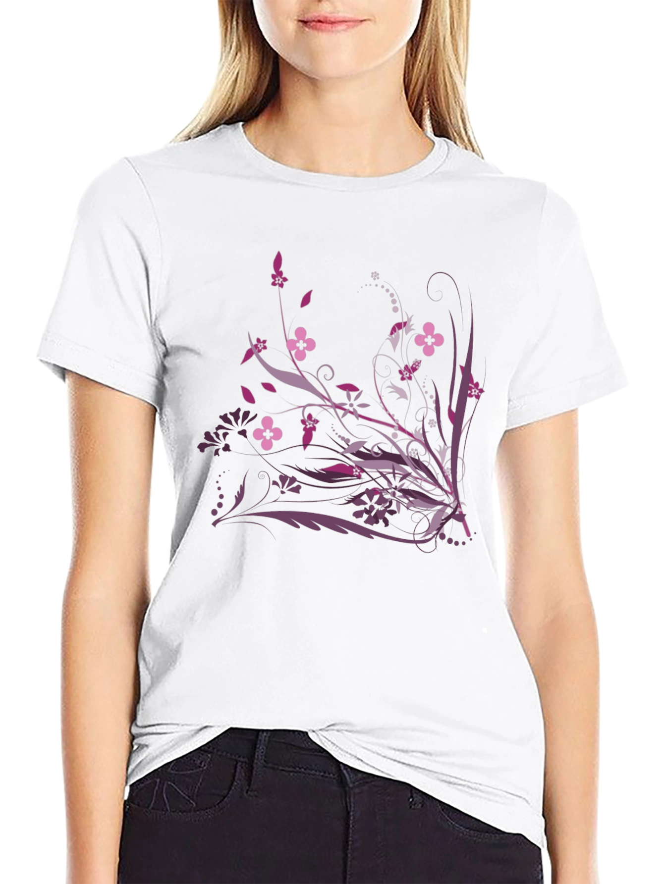 Floral Graphic Print Black T-Shirt