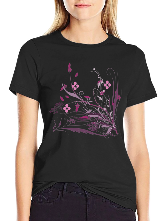 Floral Graphic Print Black T-Shirt