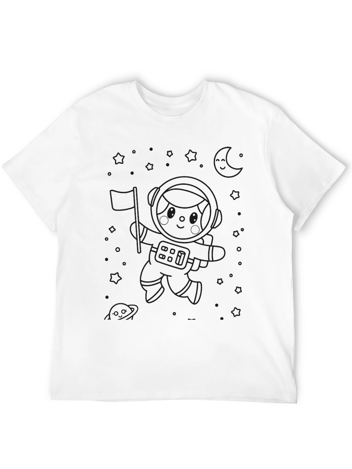 Astronaut Cartoon T-Shirt - Black Crew Neck