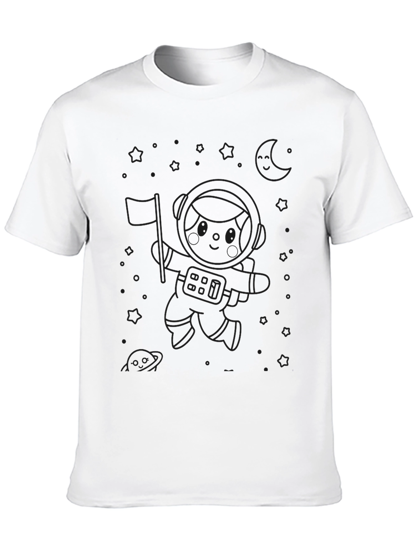 Astronaut Cartoon T-Shirt - Black Crew Neck