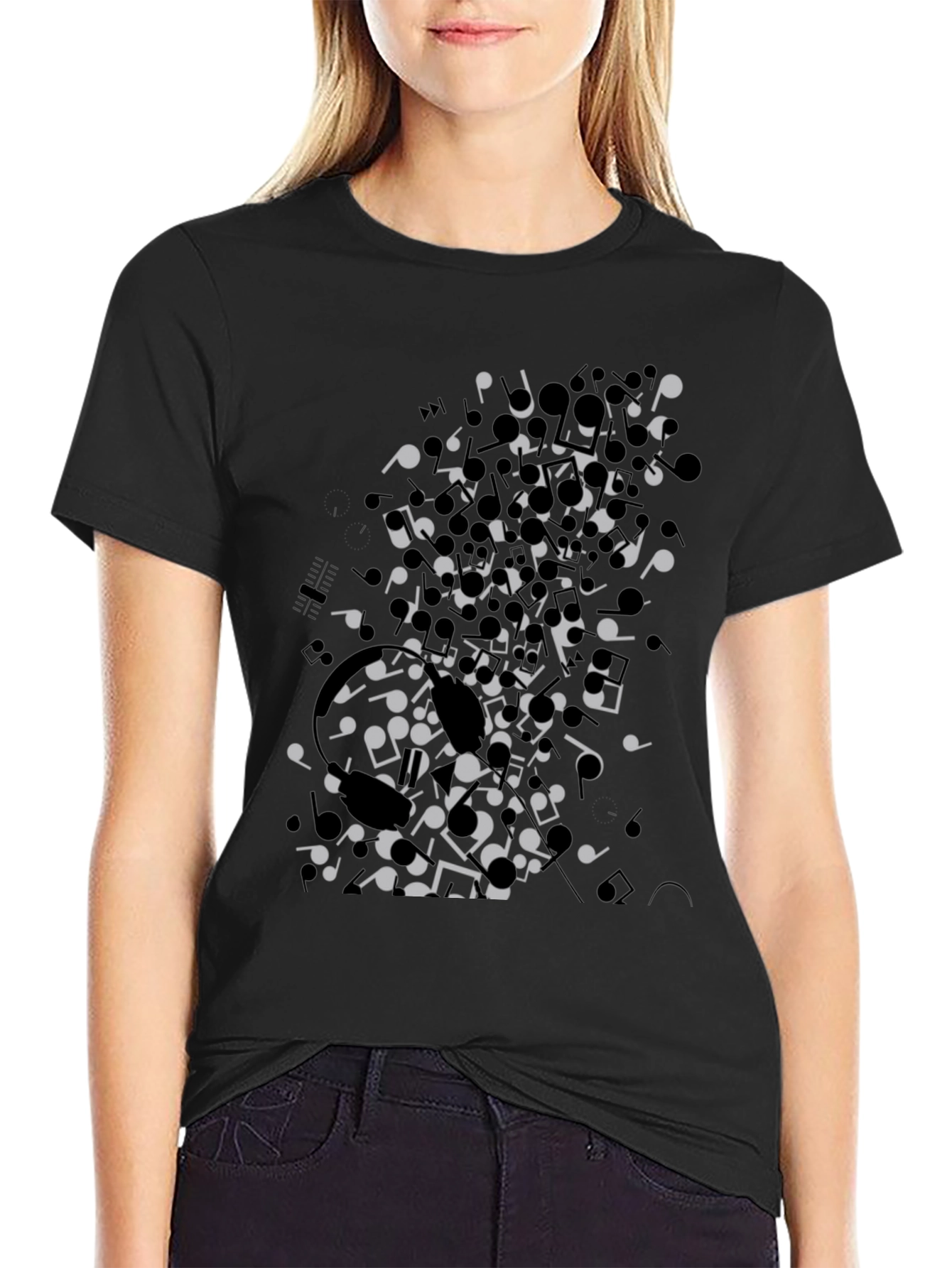 Musical Notes Black Graphic Tee Shirt