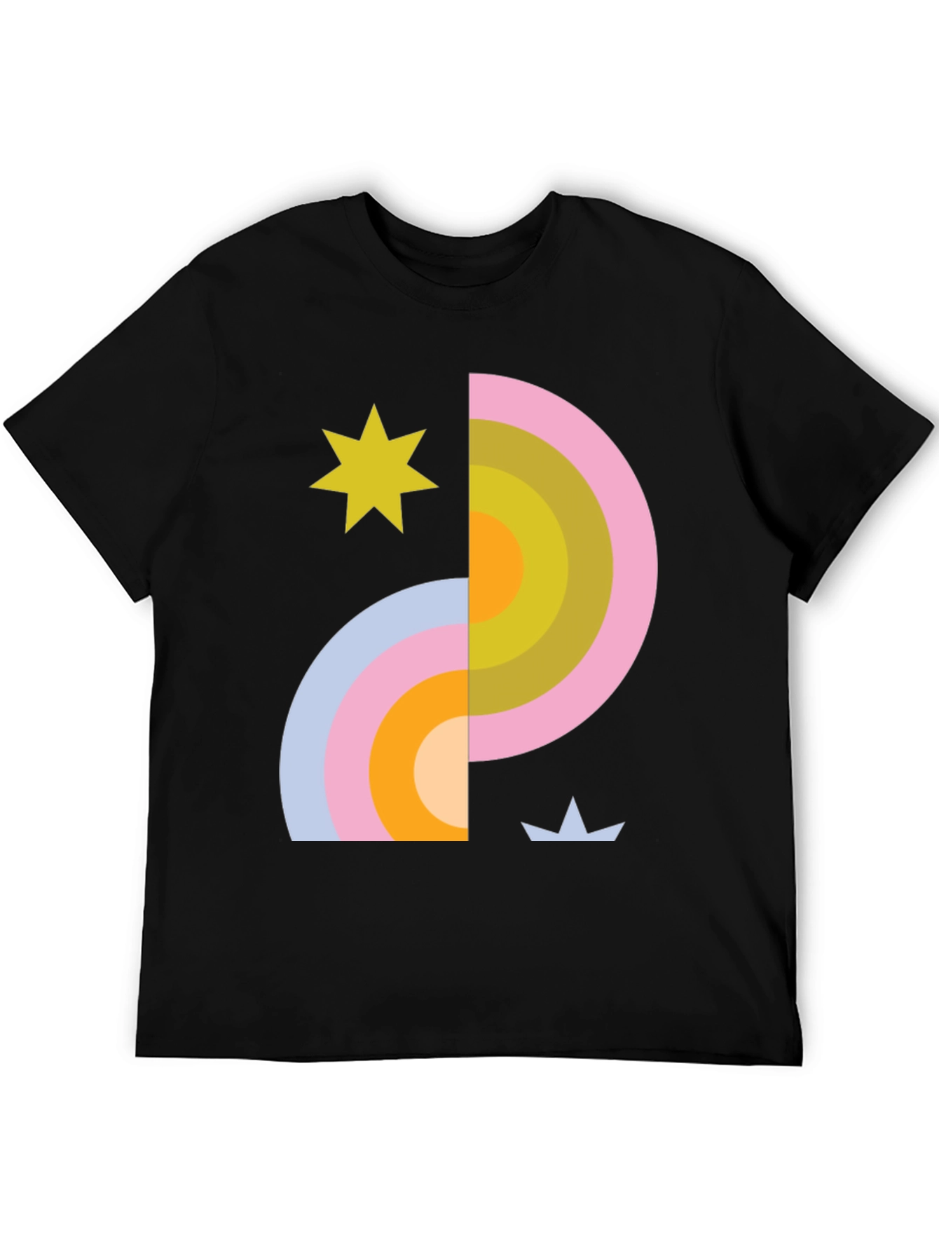 Retro Rainbow & Star Graphic Tee - Black