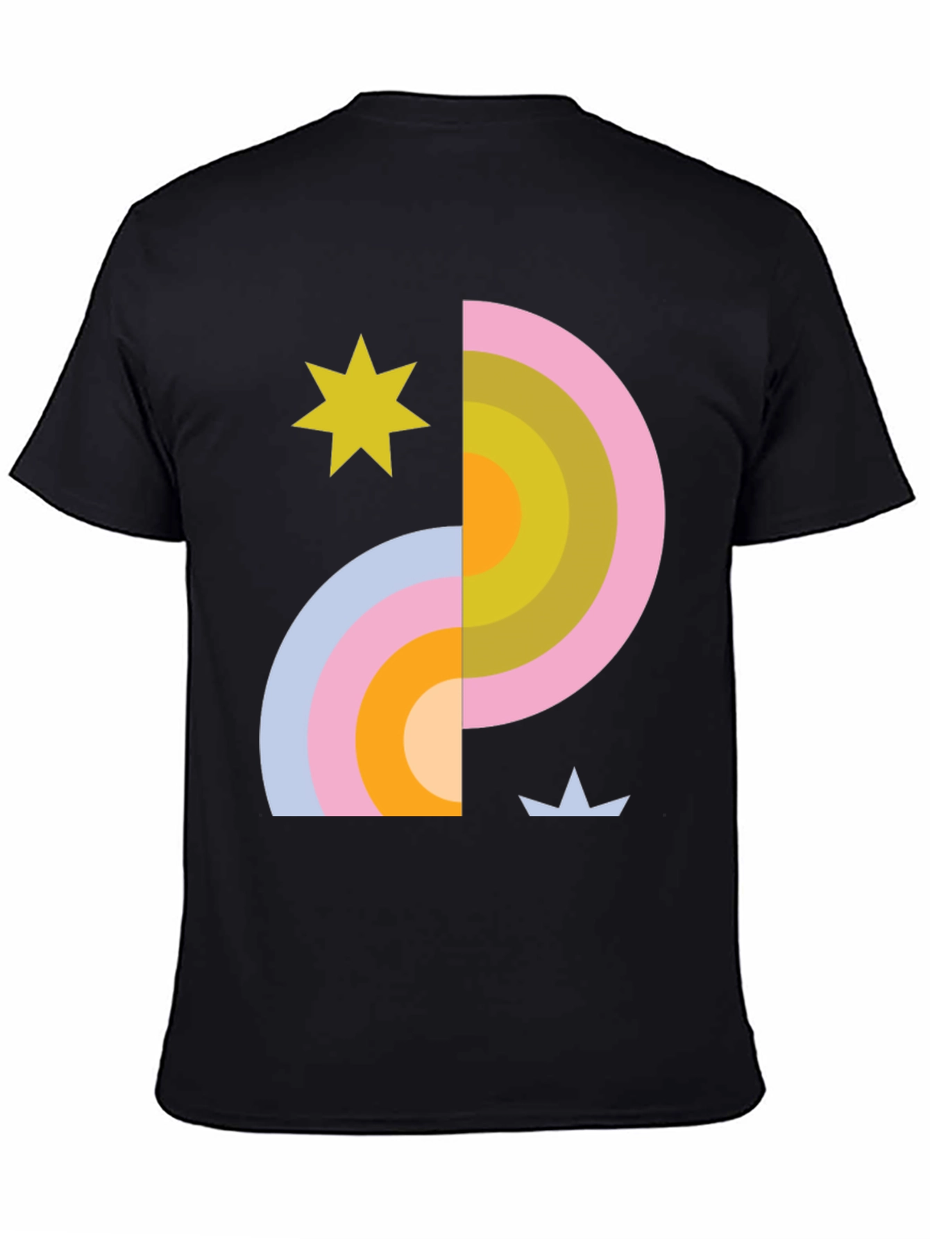 Retro Rainbow & Star Graphic Tee - Black