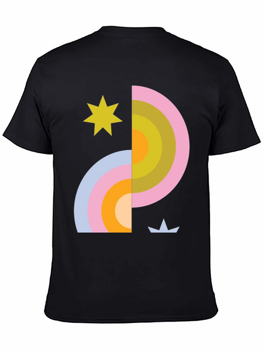 Retro Rainbow & Star Graphic Tee - Black