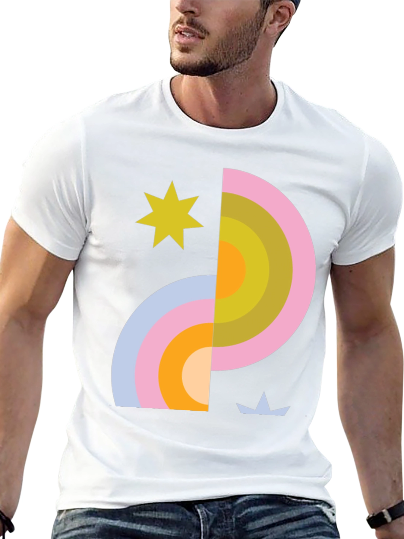 Retro Rainbow & Star Graphic Tee - Black