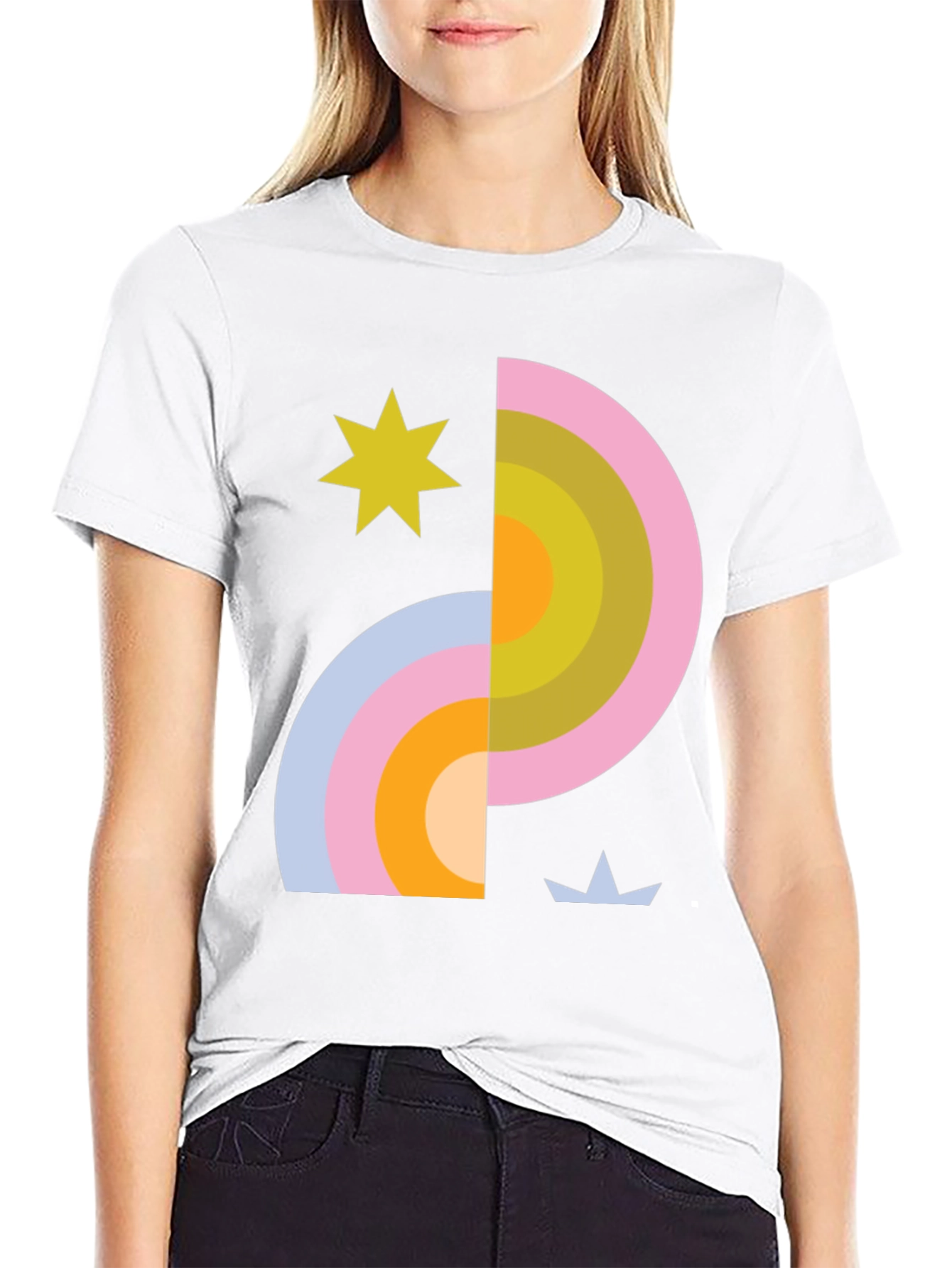 Retro Rainbow & Star Graphic Tee - Black