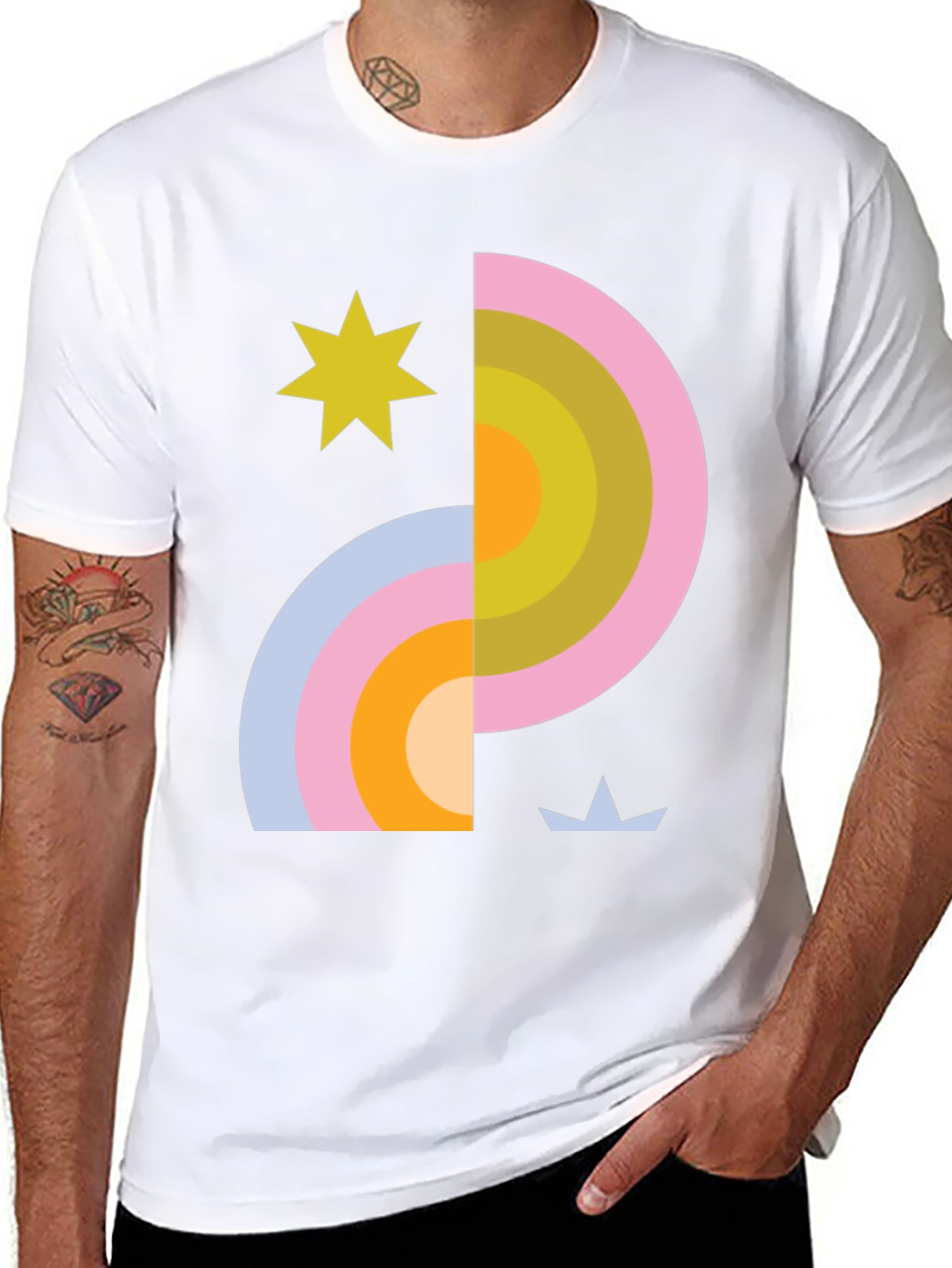 Retro Rainbow & Star Graphic Tee - Black