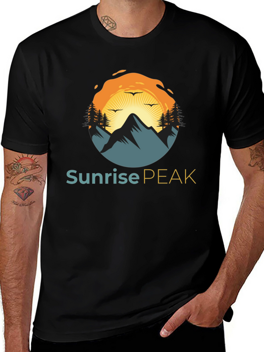 Sunrise Peak Black T-Shirt: Nature Inspired Graphic Tee
