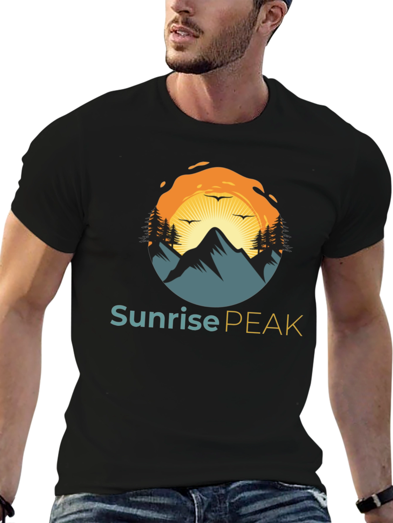 Sunrise Peak Black T-Shirt: Nature Inspired Graphic Tee
