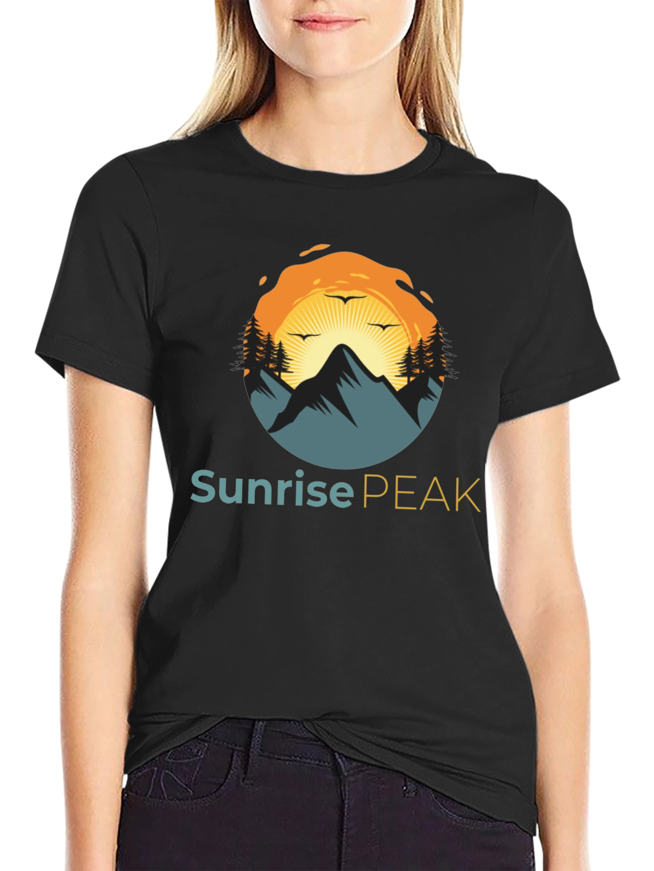 Sunrise Peak Black T-Shirt: Nature Inspired Graphic Tee