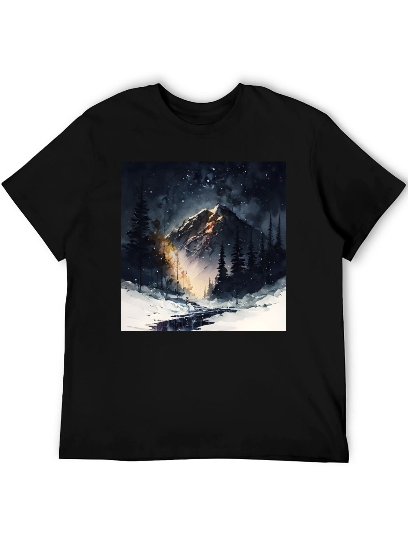 Mountain Night Scene Graphic Tee - Black