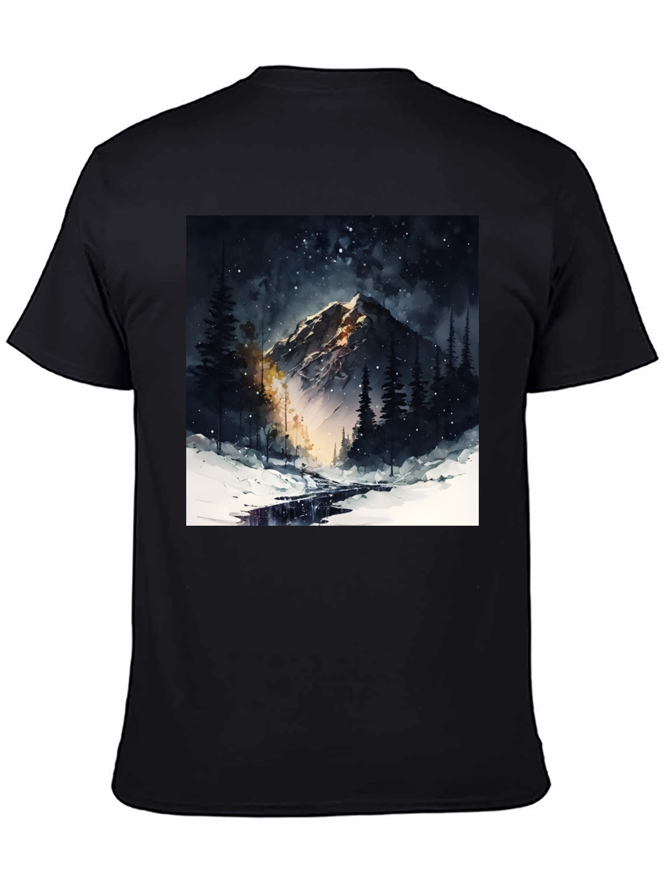 Mountain Night Scene Graphic Tee - Black