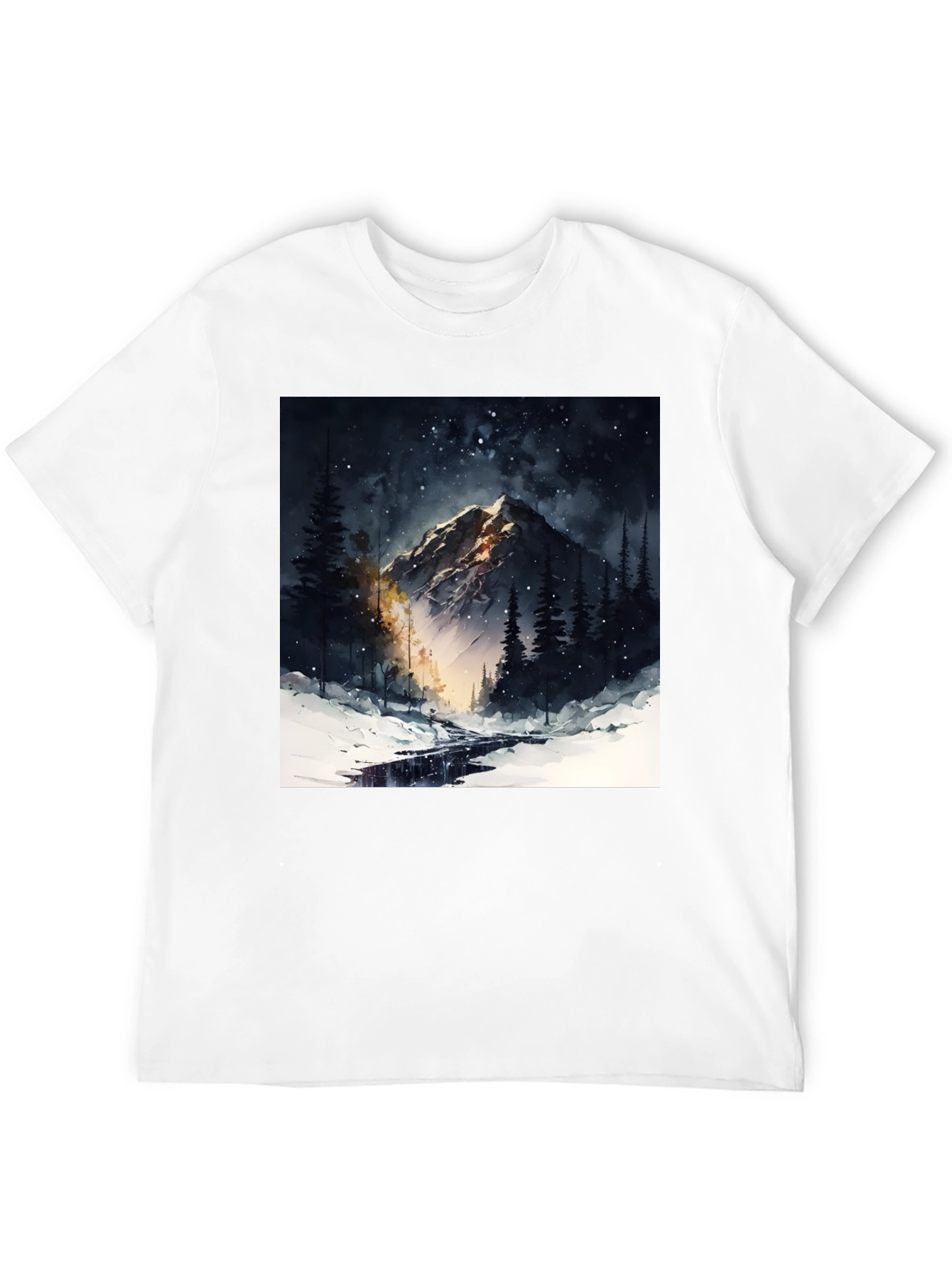 Mountain Night Scene Graphic Tee - Black