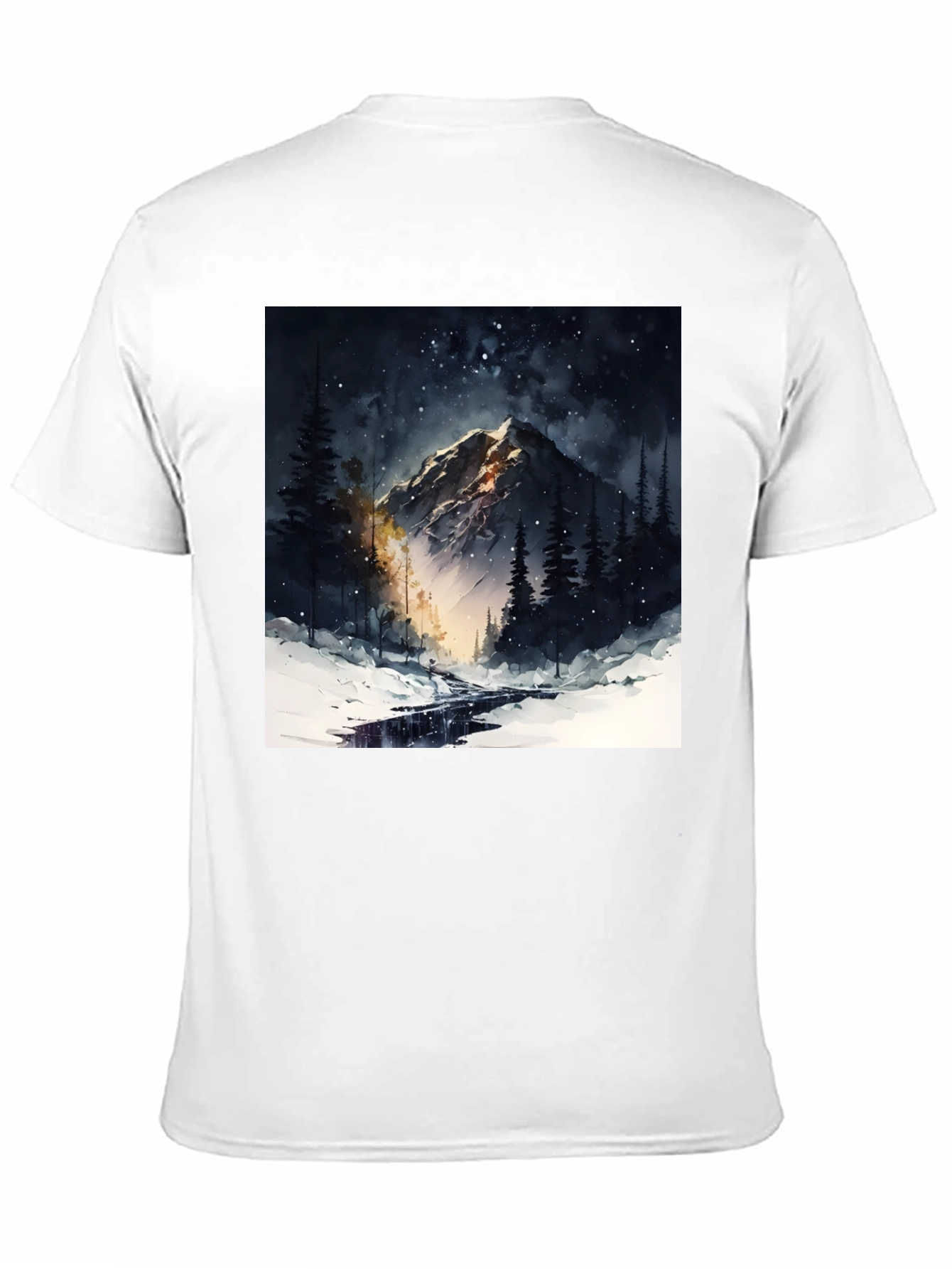 Mountain Night Scene Graphic Tee - Black