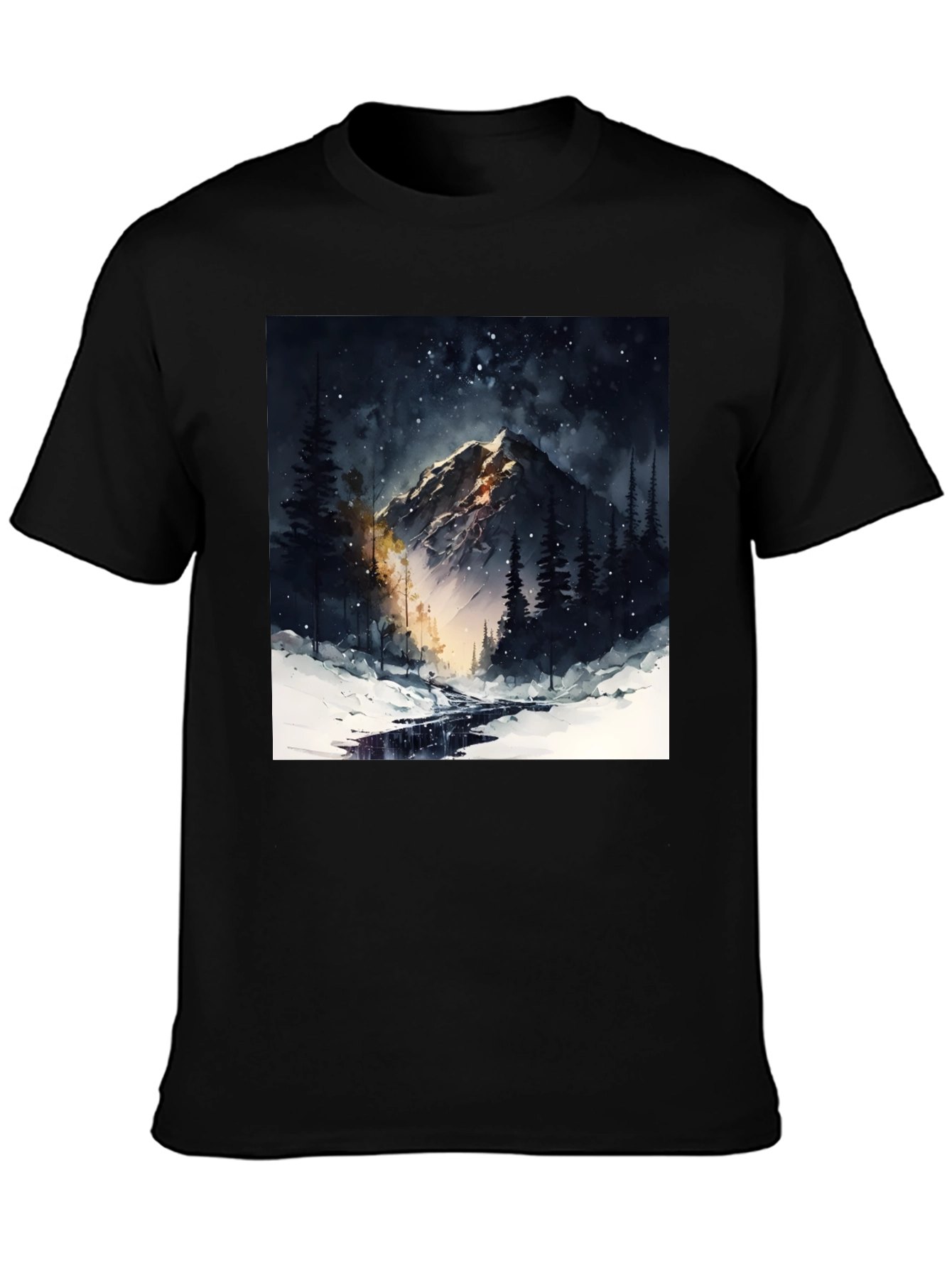 Mountain Night Scene Graphic Tee - Black