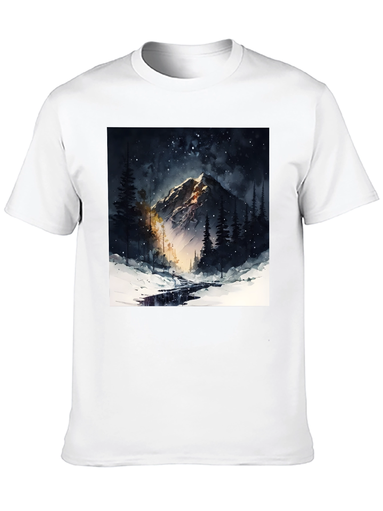 Mountain Night Scene Graphic Tee - Black