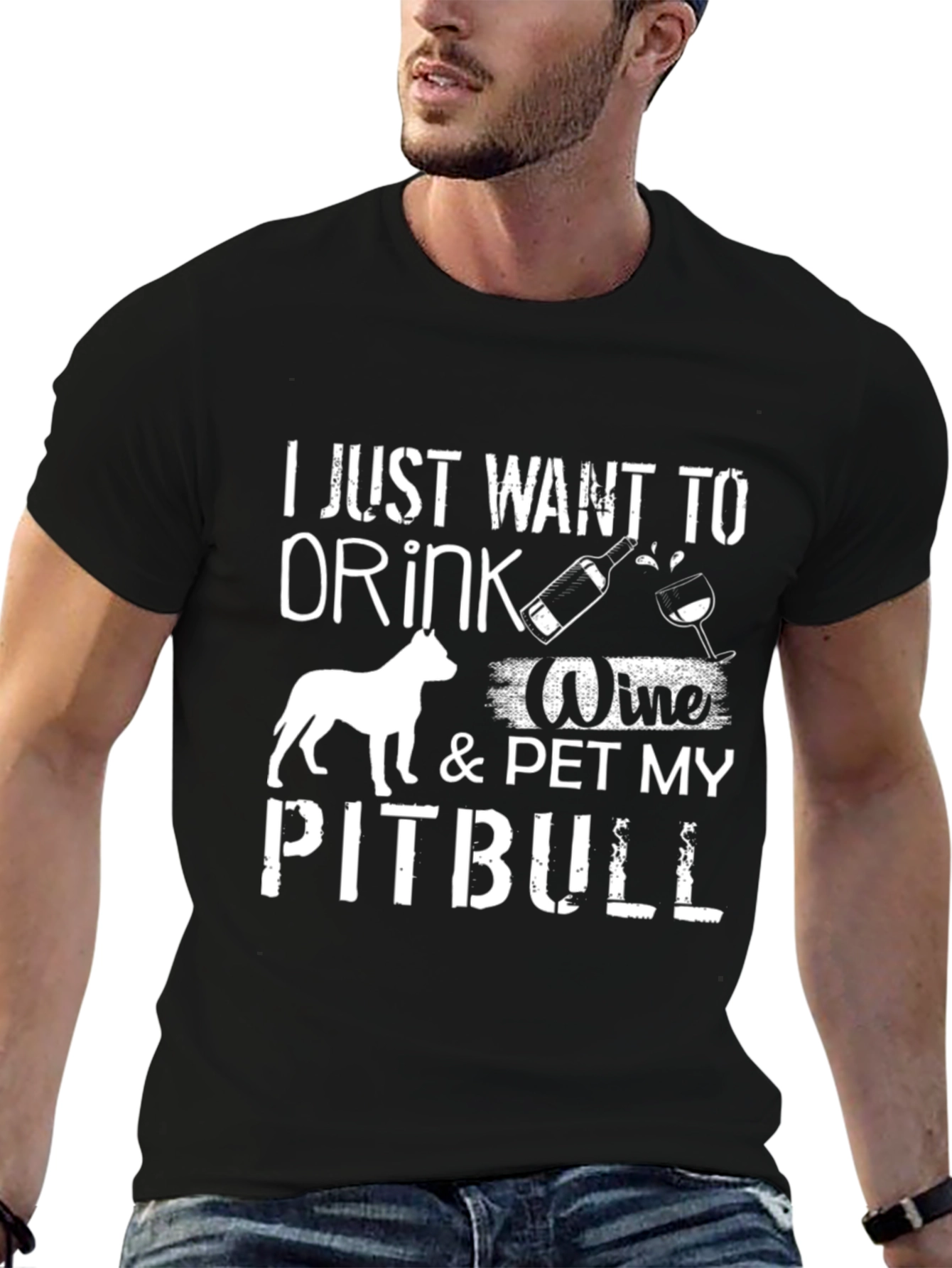 Drink Wine & Pet Pitbull Graphic Tee