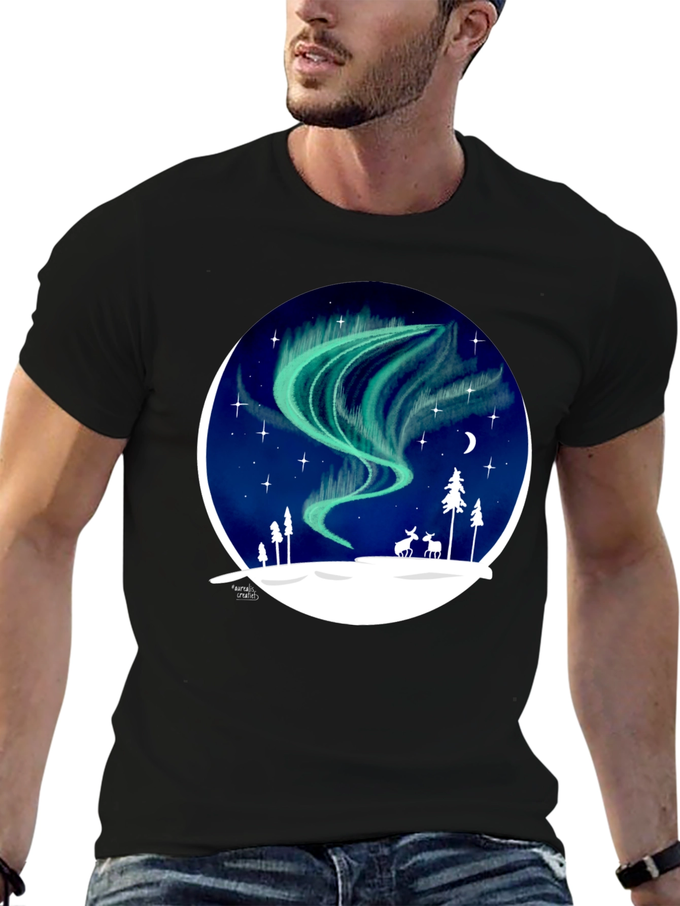 Northern Lights T-Shirt: Unique Winter Scene Design