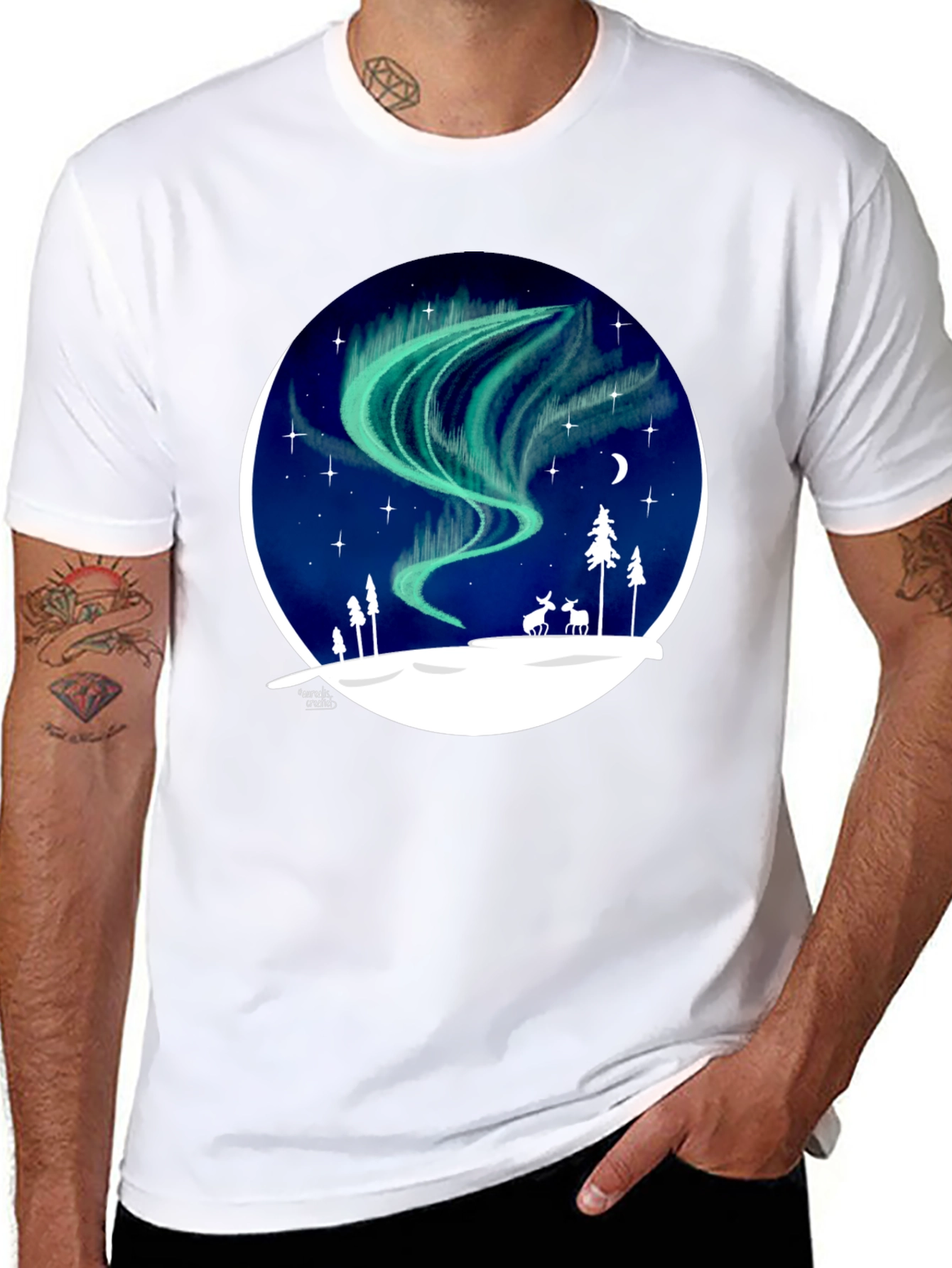 Northern Lights T-Shirt: Unique Winter Scene Design