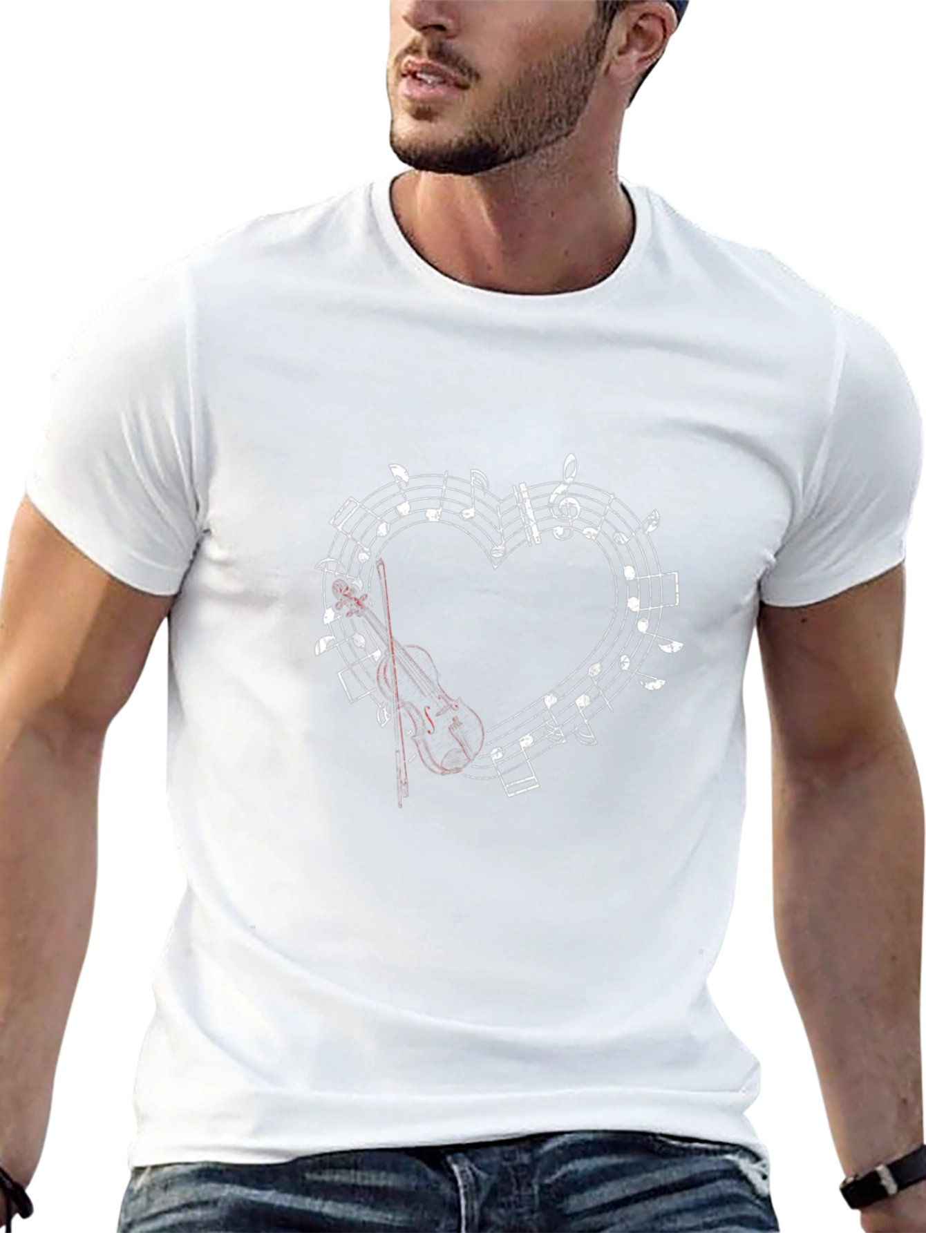 Musical Heart Violin Graphic Tee - Classic Black