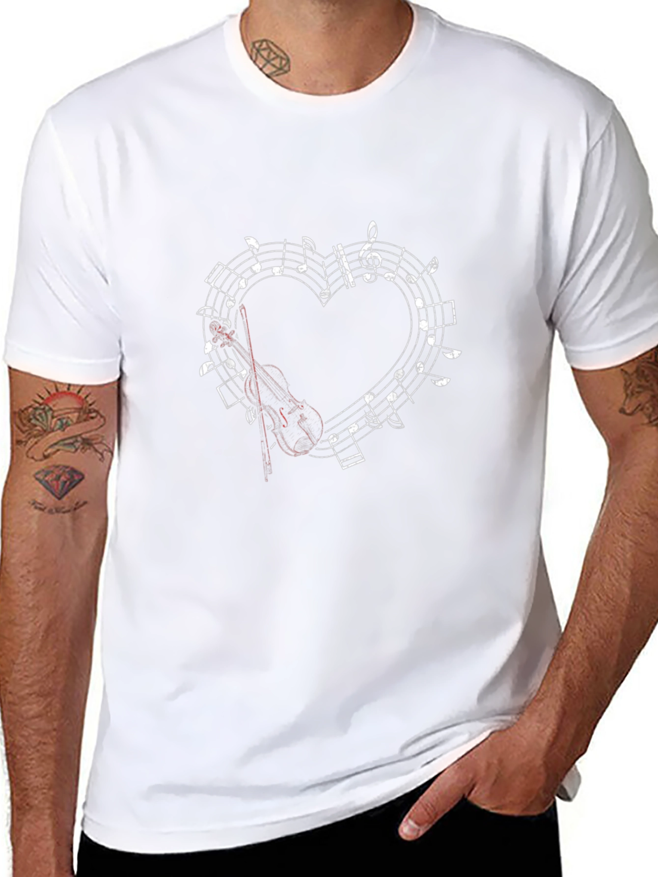 Musical Heart Violin Graphic Tee - Classic Black
