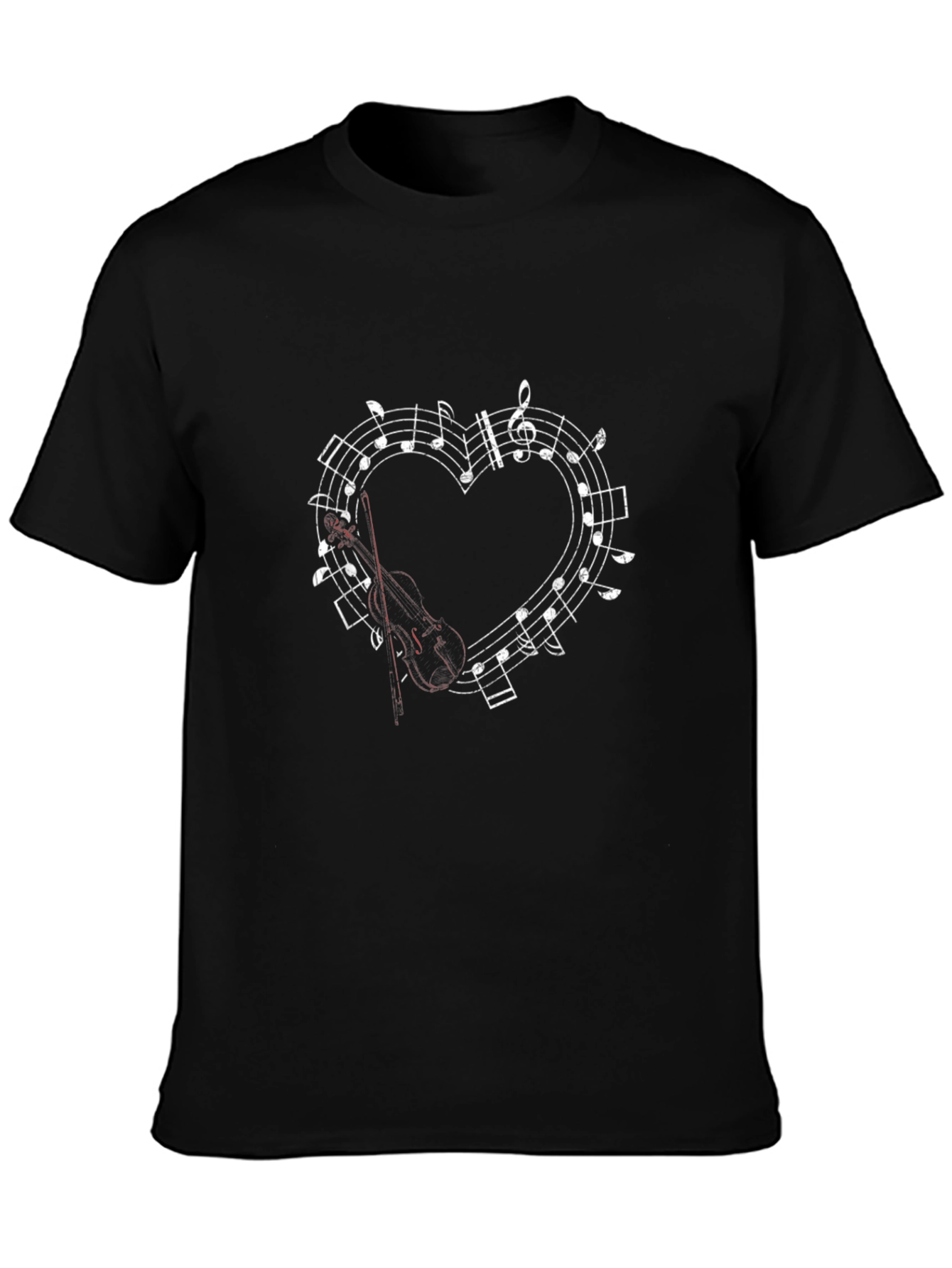 Musical Heart Violin Graphic Tee - Classic Black