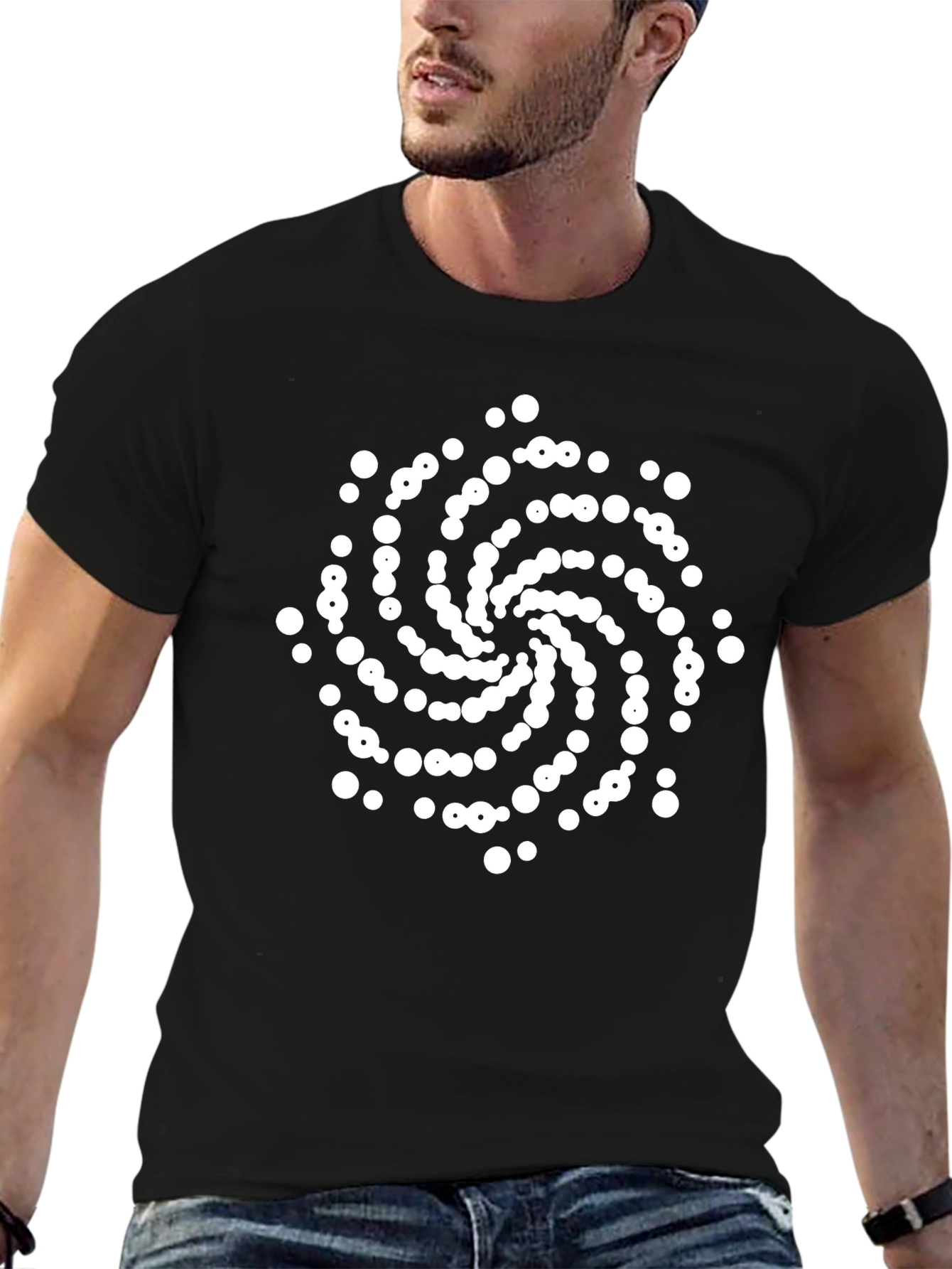 Spiral Dot Pattern Black T-Shirt