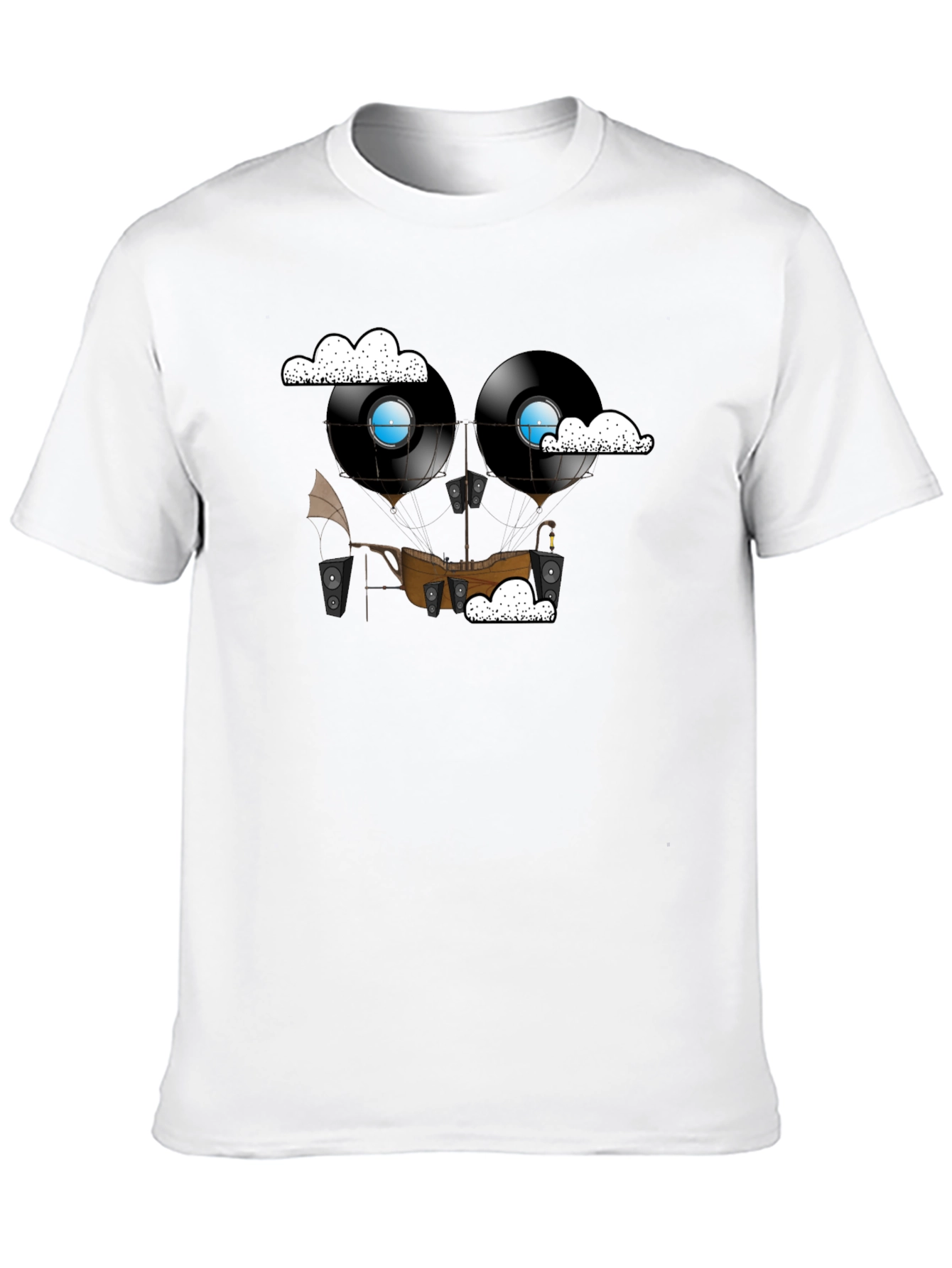 Steampunk Vinyl Record Airship Graphic Tee