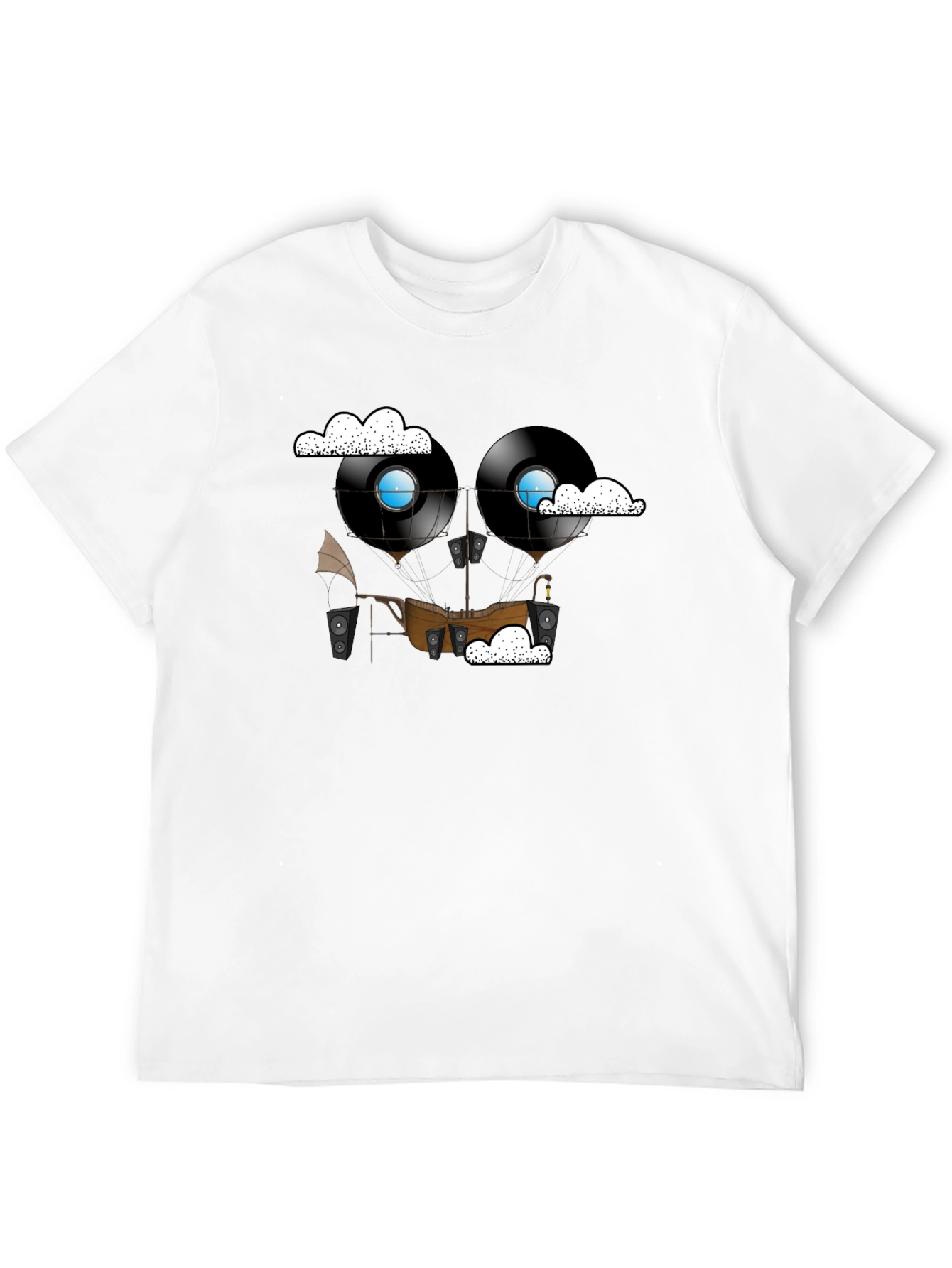Steampunk Vinyl Record Airship Graphic Tee