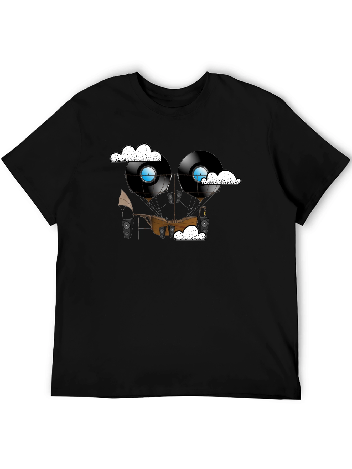 Steampunk Vinyl Record Airship Graphic Tee