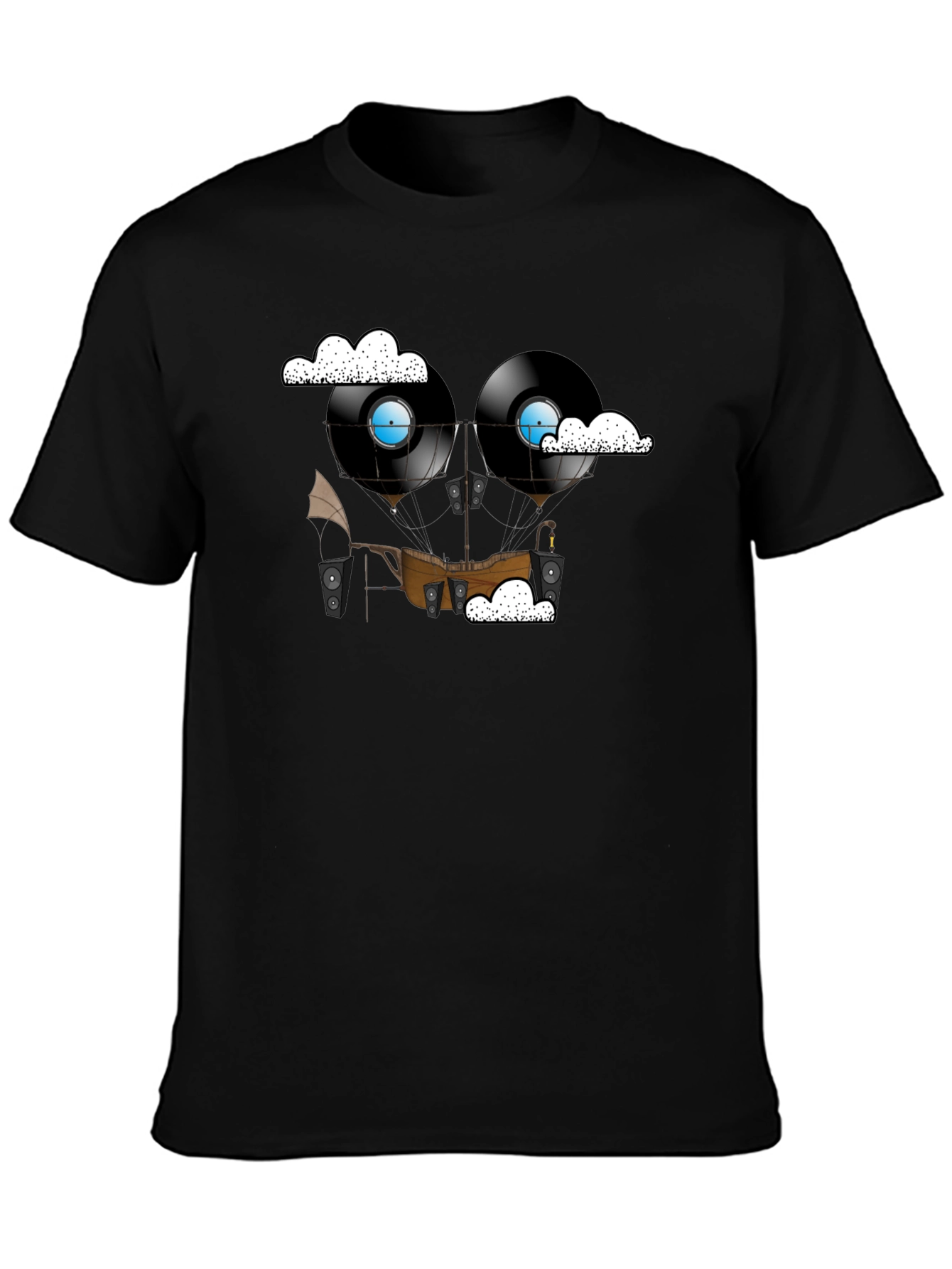 Steampunk Vinyl Record Airship Graphic Tee