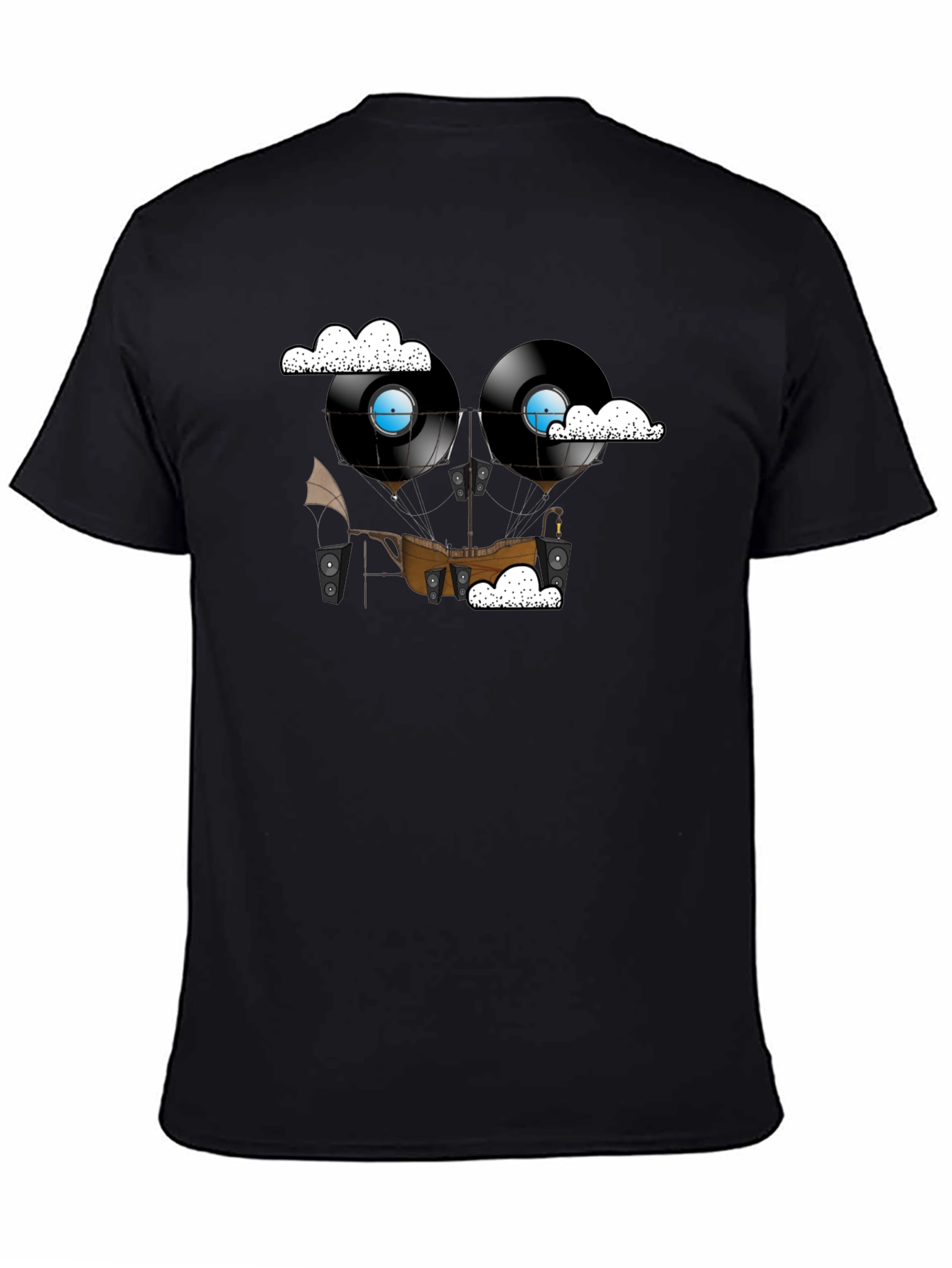 Steampunk Vinyl Record Airship Graphic Tee