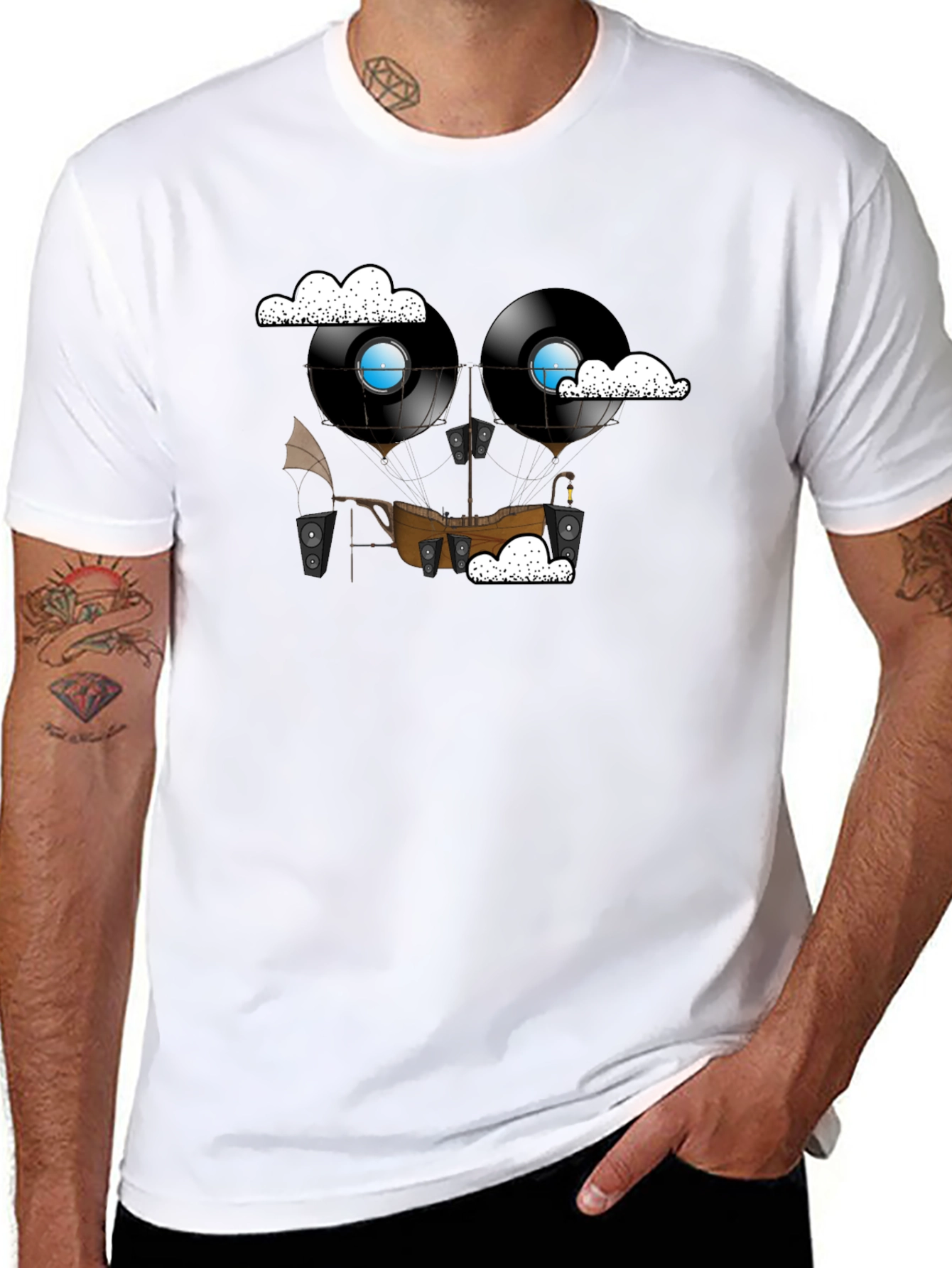 Steampunk Vinyl Record Airship Graphic Tee