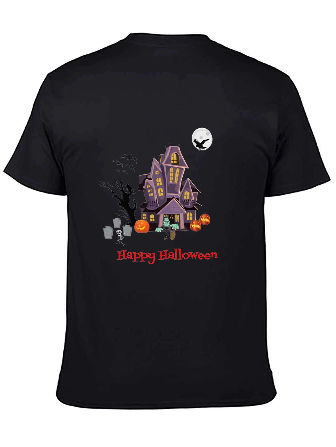Halloween Graphic Tee - Spooky Haunted House Design