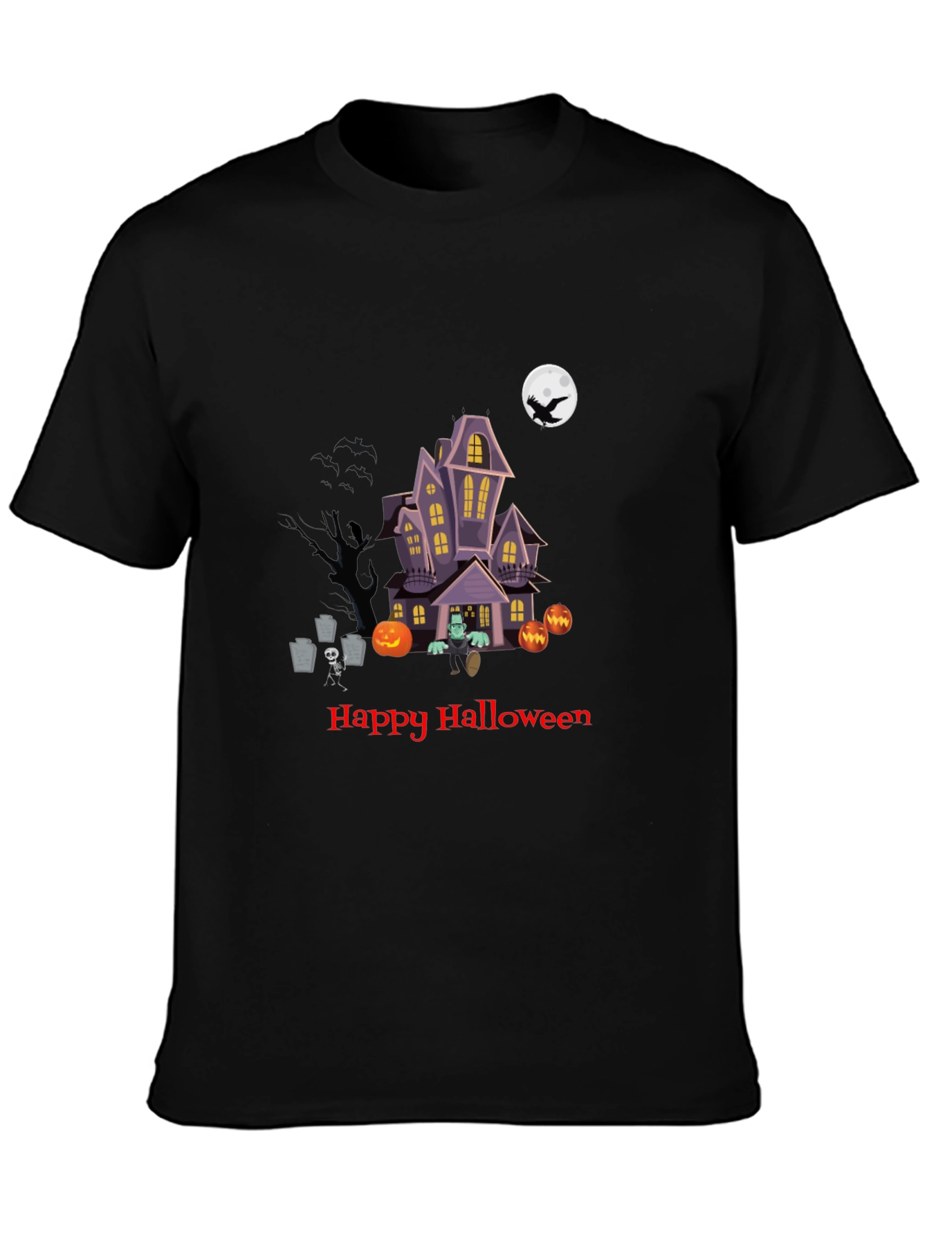 Halloween Graphic Tee - Spooky Haunted House Design