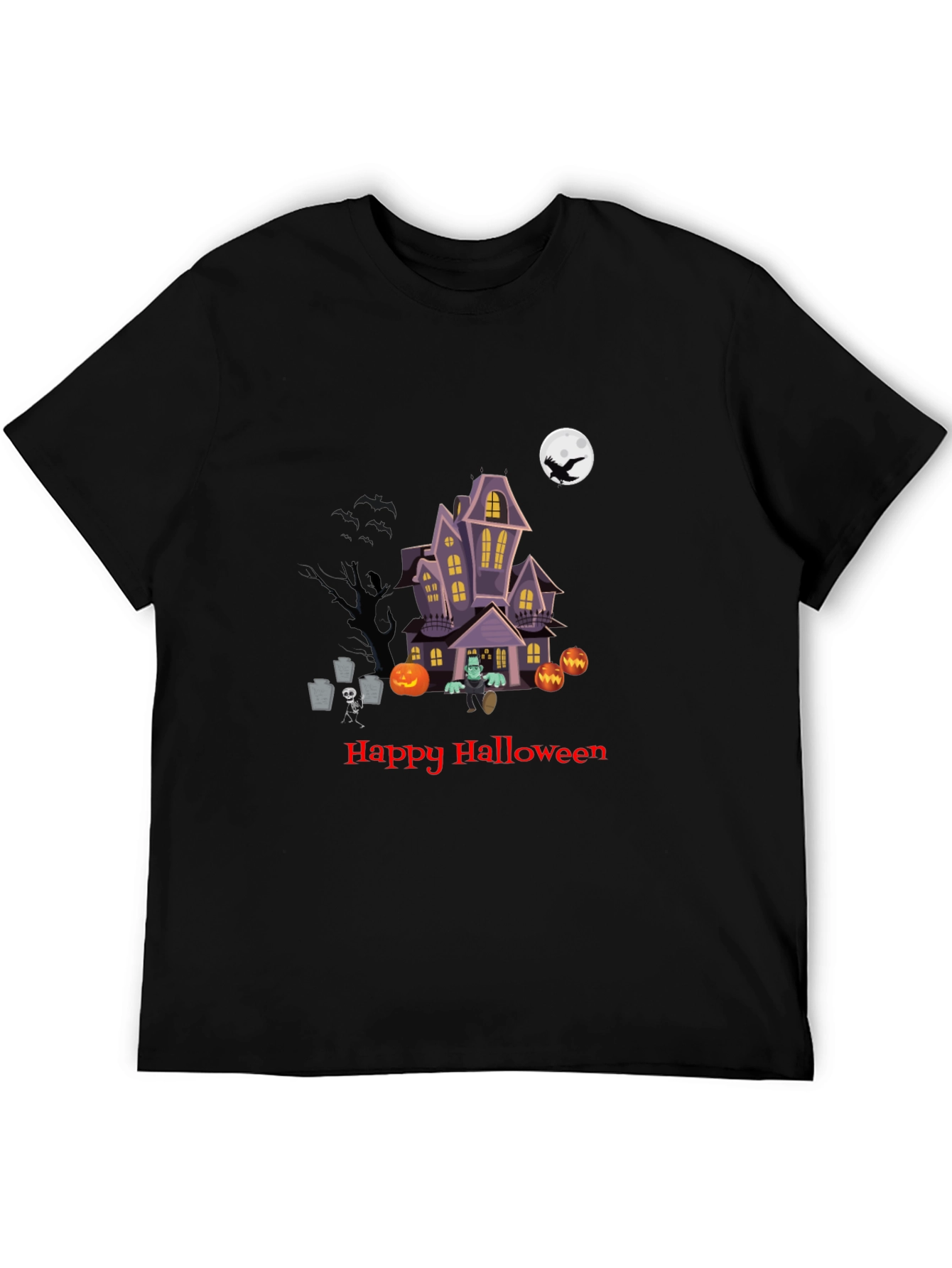 Halloween Graphic Tee - Spooky Haunted House Design