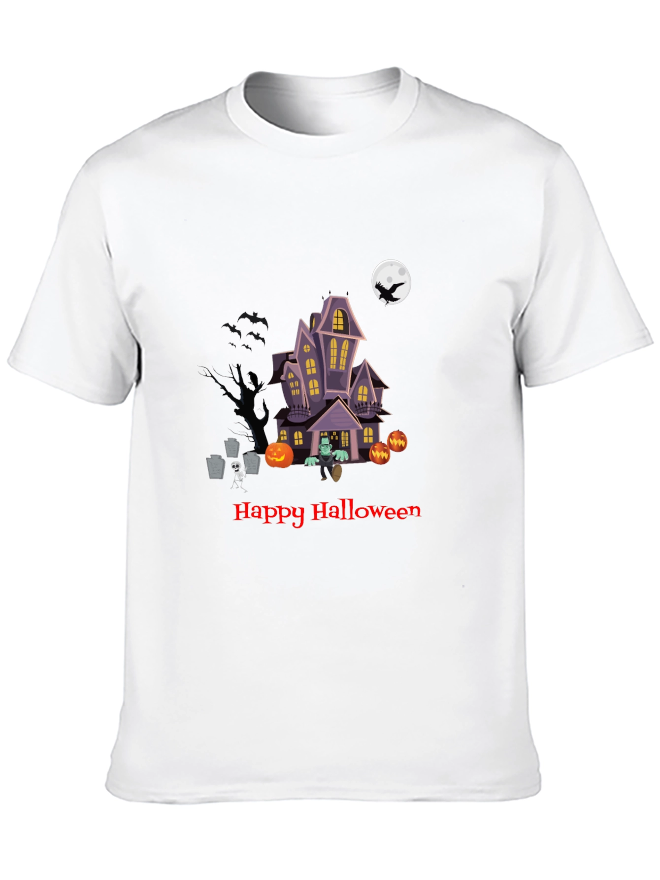 Halloween Graphic Tee - Spooky Haunted House Design
