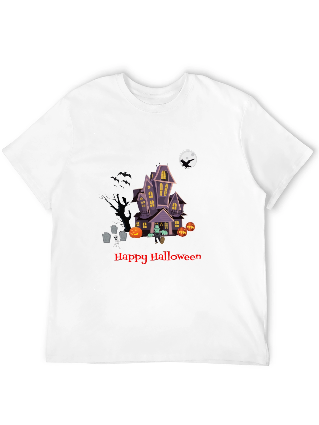 Halloween Graphic Tee - Spooky Haunted House Design