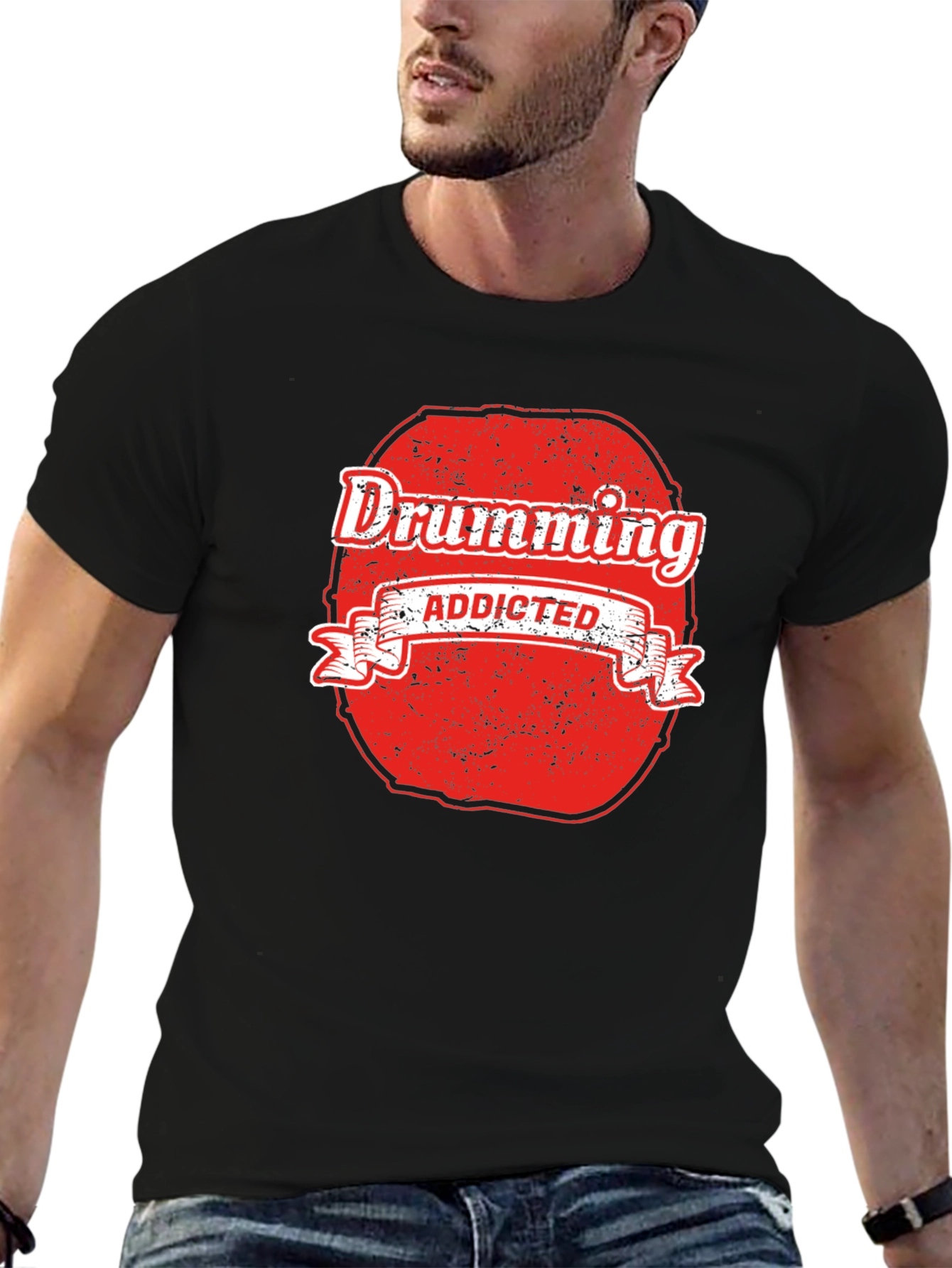 Drumming Addicted Graphic Tee - Black