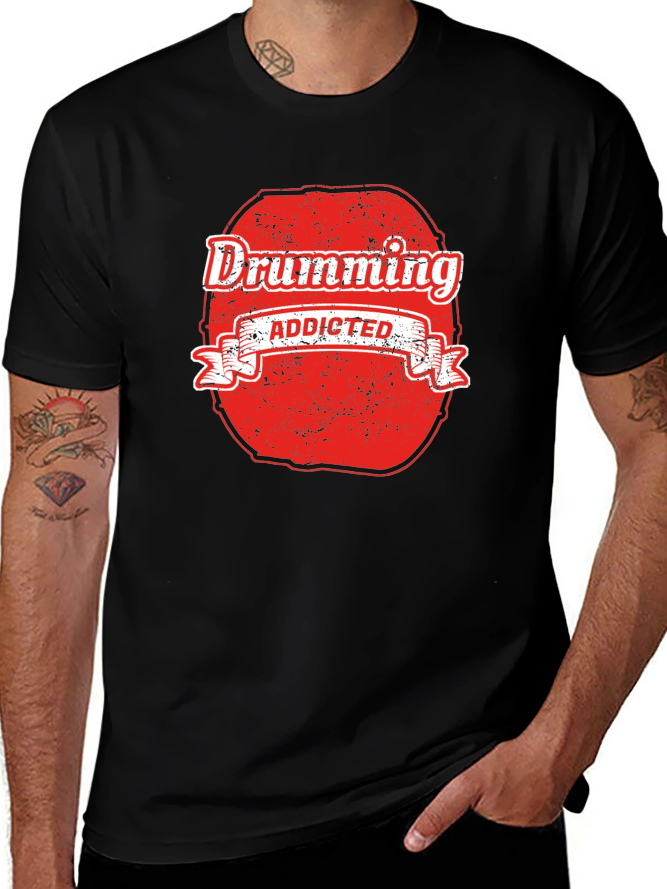 Drumming Addicted Graphic Tee - Black