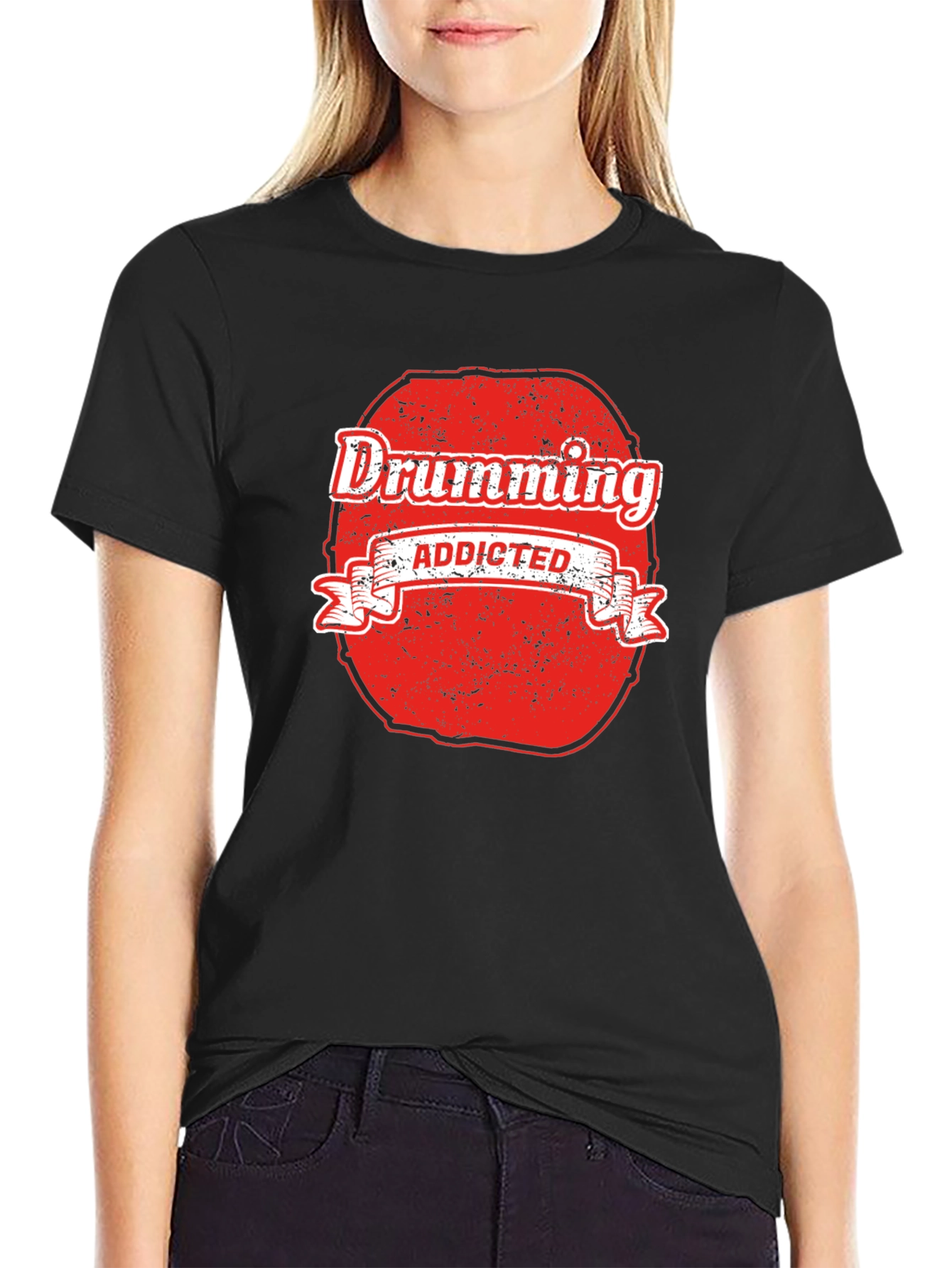 Drumming Addicted Graphic Tee - Black