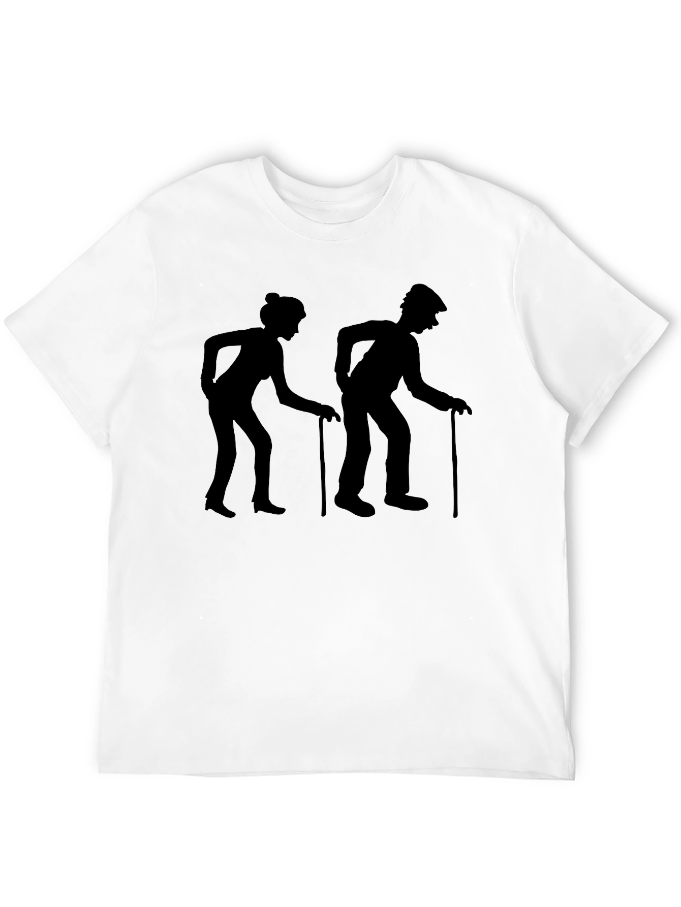Old Couple Walking Stick Black Graphic T-Shirt